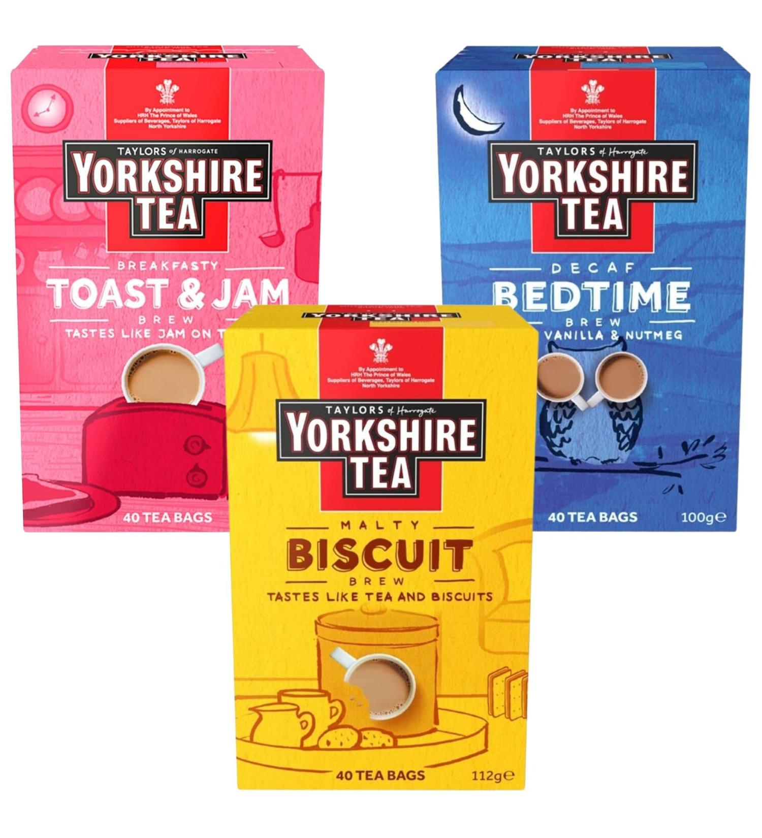 Yorkshire Tea Bags Specialty Brew Bundle Containing Biscuit Brew Toast and Jam Decaf Bedtime - 120 tea bags total - Buy Online on SooperMarket.com