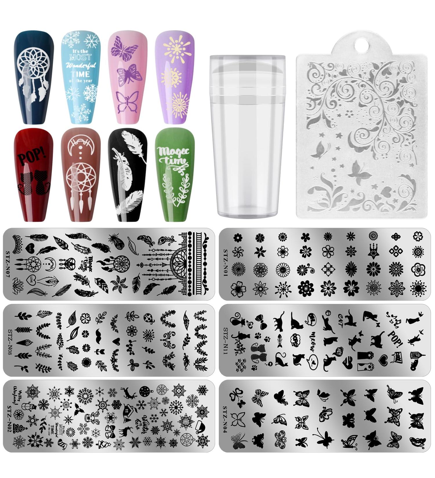 EBANKU 6PCS Nail Stamping Plates Kit with Stamper and Scraper - Flower Animal Patterns for DIY Nail Art - Buy Online on SooperMarket.com