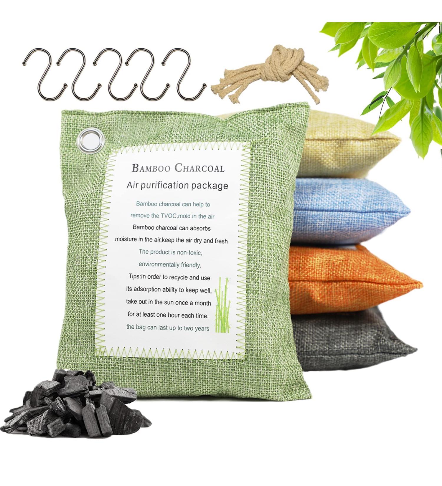 Bamboo Charcoal Air Purifying Bags - 5x200g Odor Absorber for Cars and Homes | Freshens Air, Removes Moisture, Eliminates Pet Odors - Buy Online on SooperMarket.com