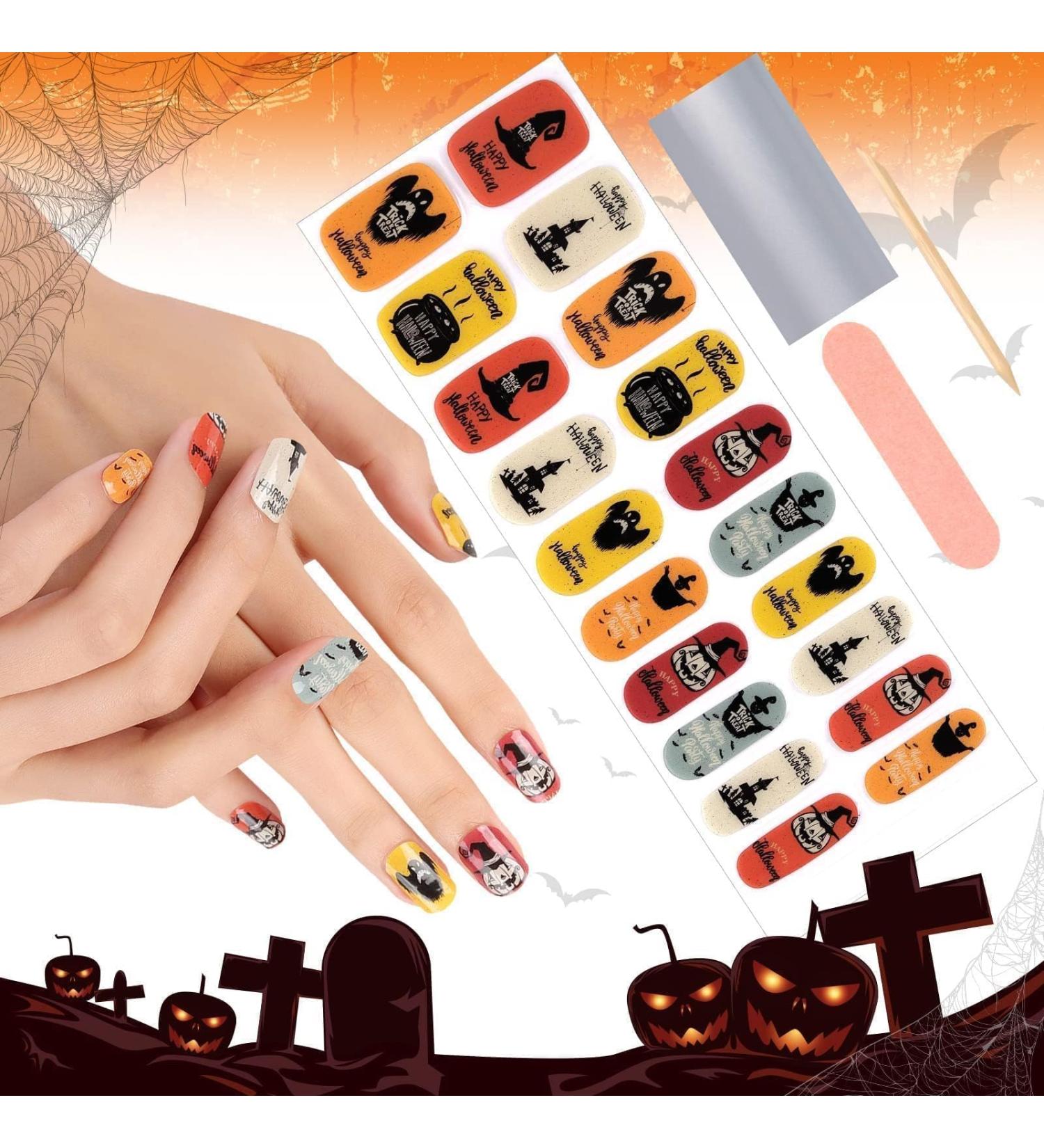 Kalolary Halloween Gel Nail Polish Stickers 20PCS Nail Adhesive Wrap Full Wraps Gel Nail Strips with Nail File and Stick for Halloween Nail Art Decor (UV/LED Lamp Required) - Buy Online on SooperMarket.com