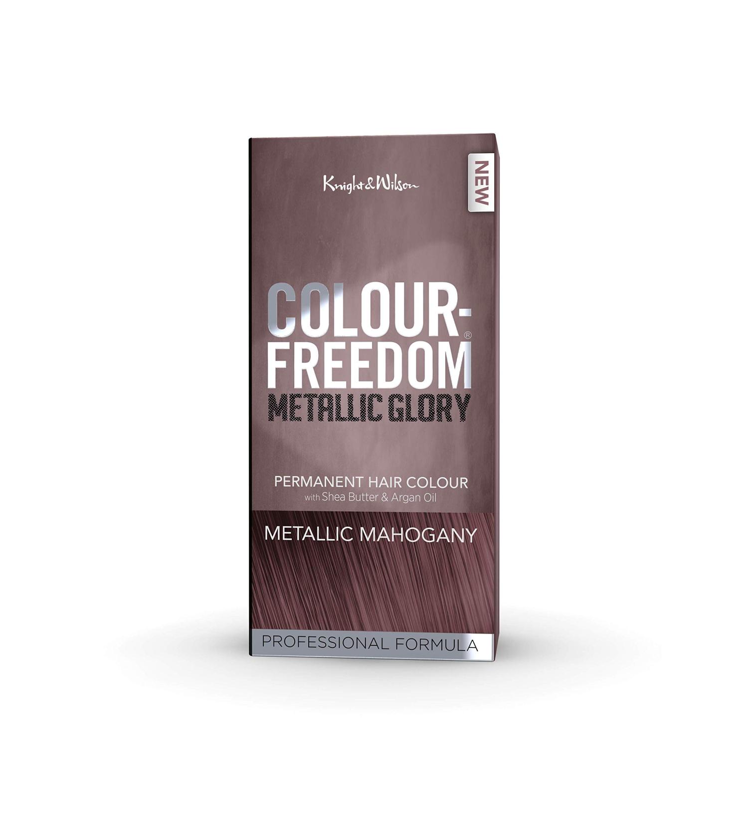 Colour Freedom Metallic Permanent Mahogany Conditioning Hair Dye. Infused with Shea Butter and Argan Oil for Ultra Glossy Conditioned Hair. 100% grey coverage. By Knight & Wilson. Metallic Mahogany 1 Count (Pack of 1)