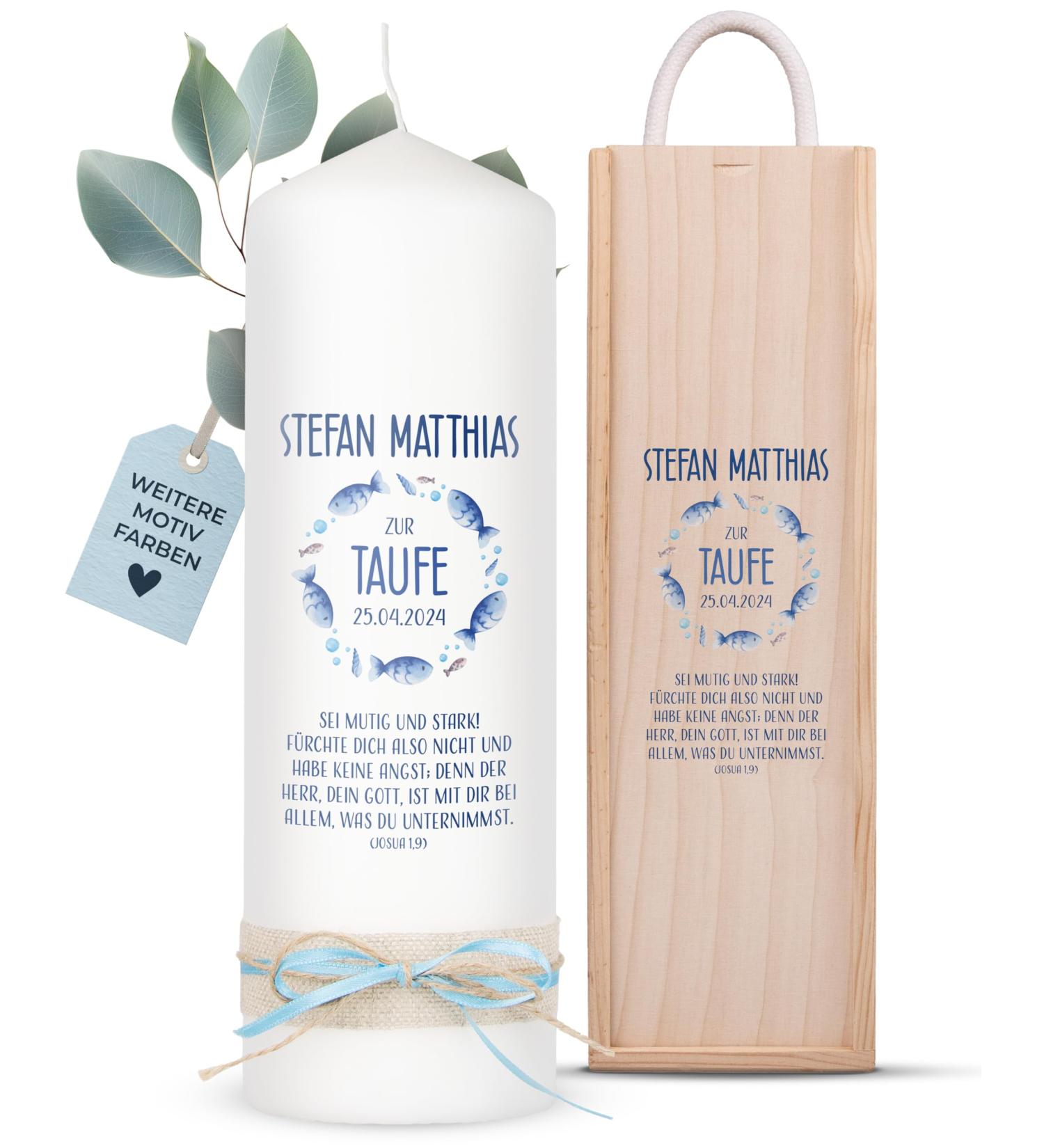 Personalized Amari Christening Candle | Custom Fish Swarm Design | 25cm Height x 8cm Diameter | Baptismal Candle for Boys & Girls | DIY Options Available | Unique Baptism Gifts - Buy Online on SooperMarket.com