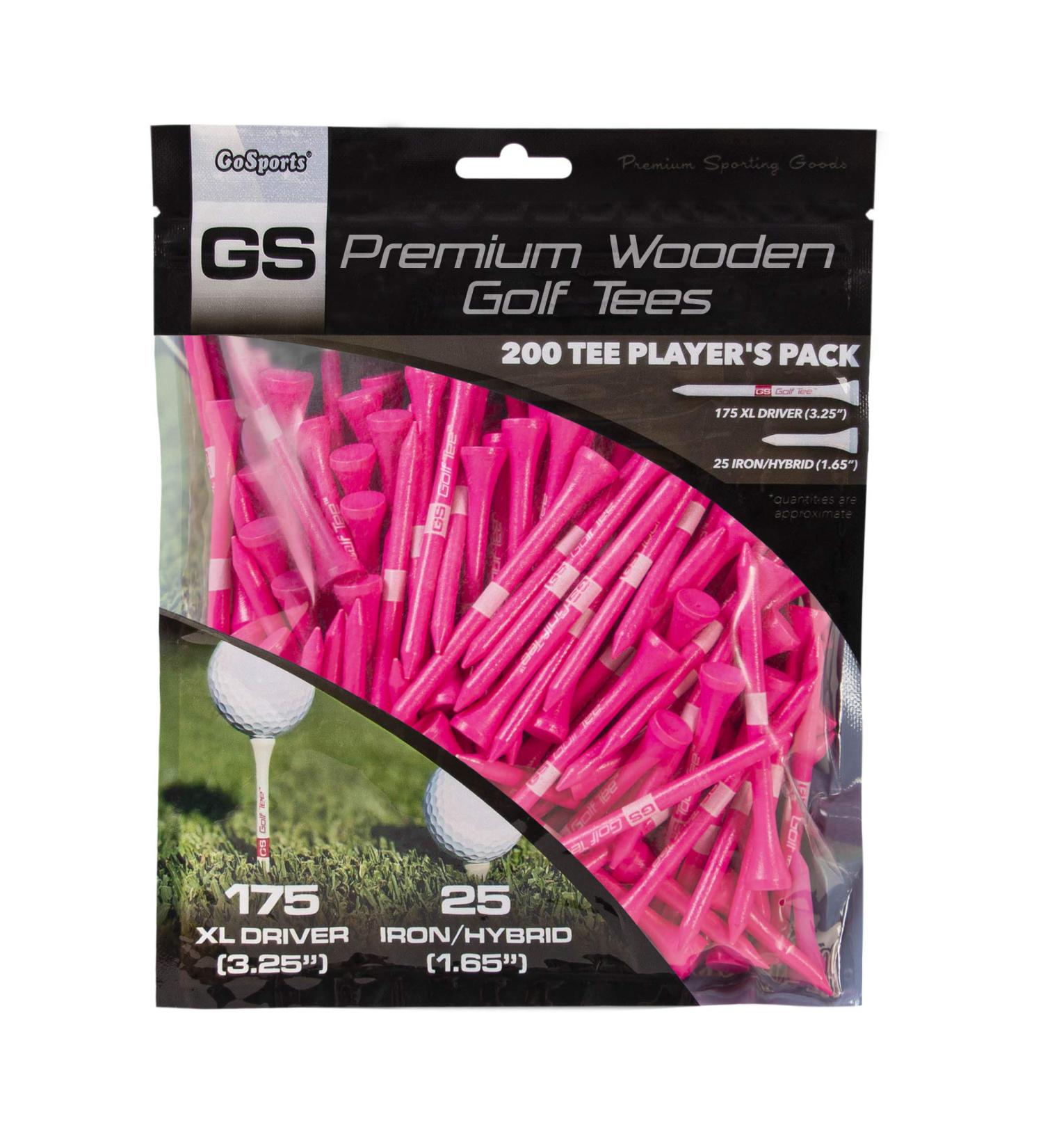 GoSports XL Golf Tees - 200 Player's Pack - 3.25 Inch Premium Wooden Tees - Choose Pink Tee Color - Buy Online on SooperMarket.com