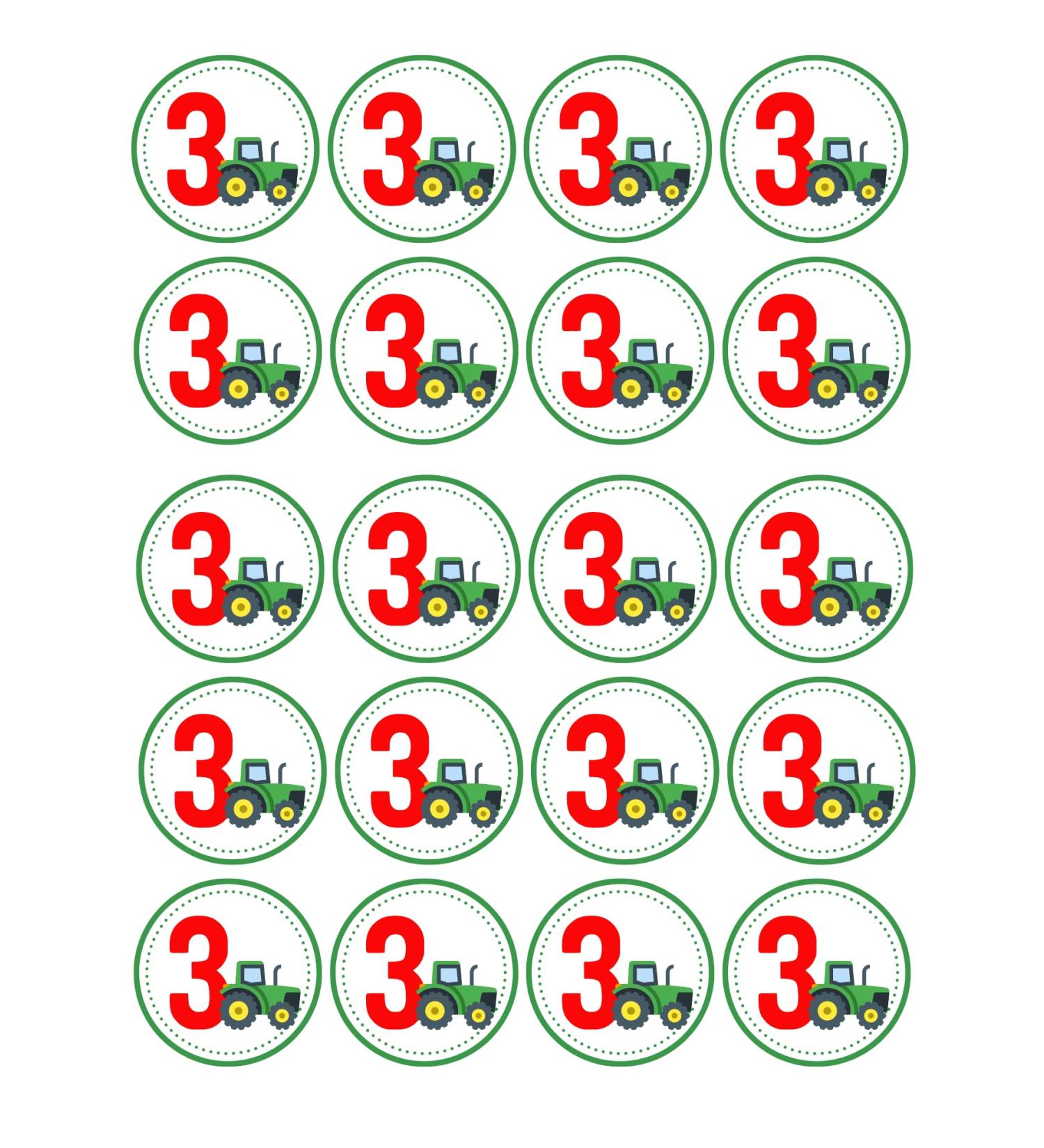 20 x EDIBLE Personalised Tractor 3rd birthday cupcake toppers wafer/icing uncut (wafer card)