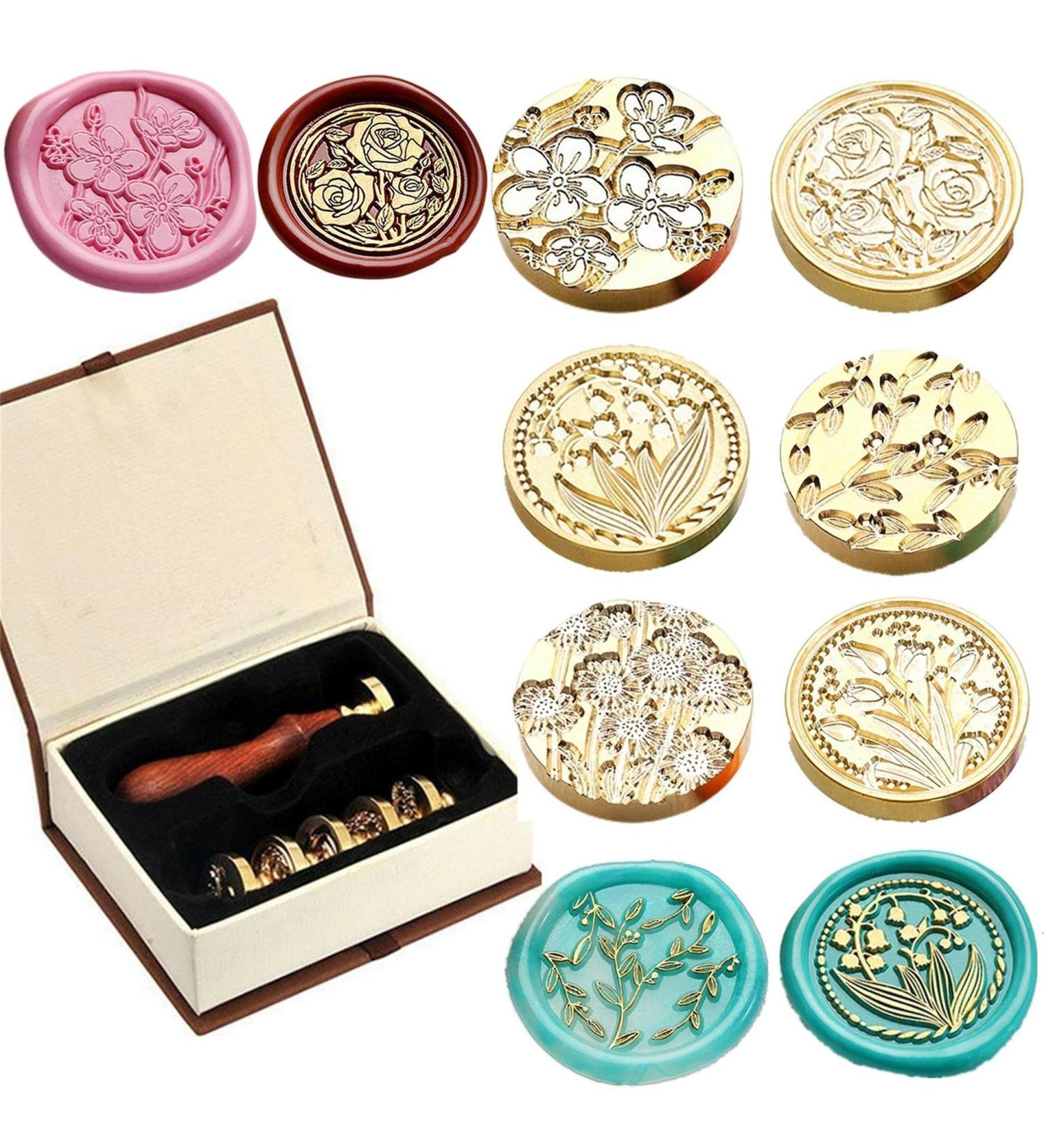 6pcs Flower Wax Seal Stamp Set for Wedding Invitations & Parties - Cherry Blossom, Rose, Bell, Orchid, Tulip Sealing Stamp (Flower-7) - Buy Online on SooperMarket.com