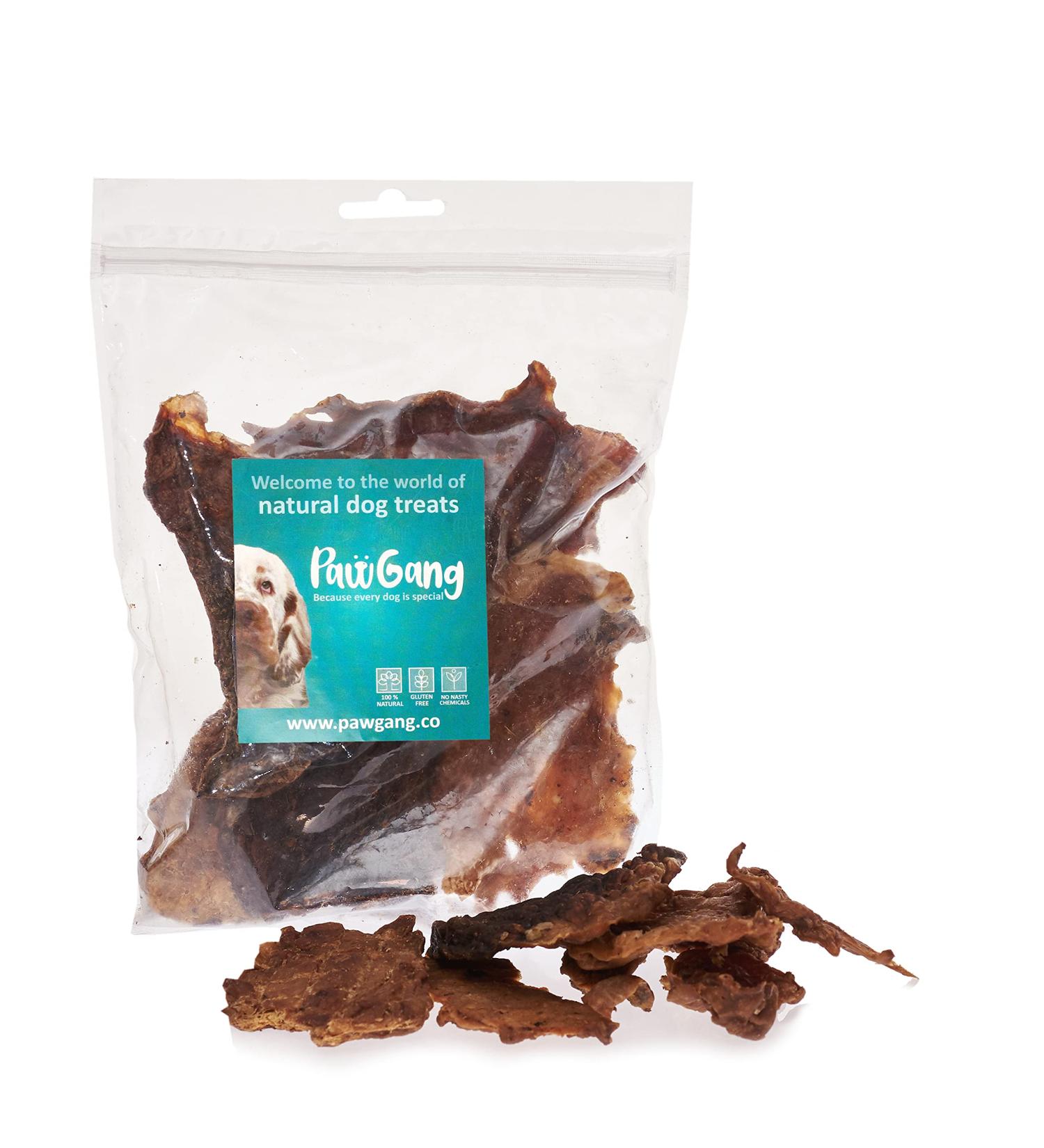 PawGang - Beef Jerky 200g - 100% Natural EU Sourced Treats for Dogs Puppies Young Adult Old Small and Large Dog - Tasty Air Dried Chews Snacks - Healthy Hypoallergenic - Low Fat Grain Free - BARF Raw - Buy Online on SooperMarket.com