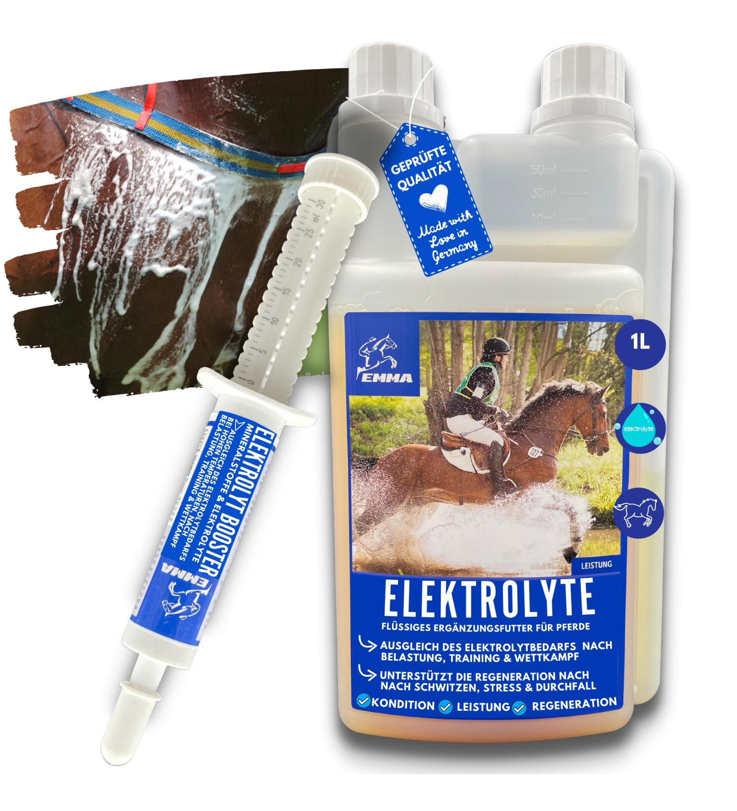 Emma Electrolyte Horse Liquid & Paste | Vitamin B12 Minerals & Sodium for Optimal Hydration | 1L & 30ml - Prevent Diarrhea & Support Performance - Buy Online on SooperMarket.com