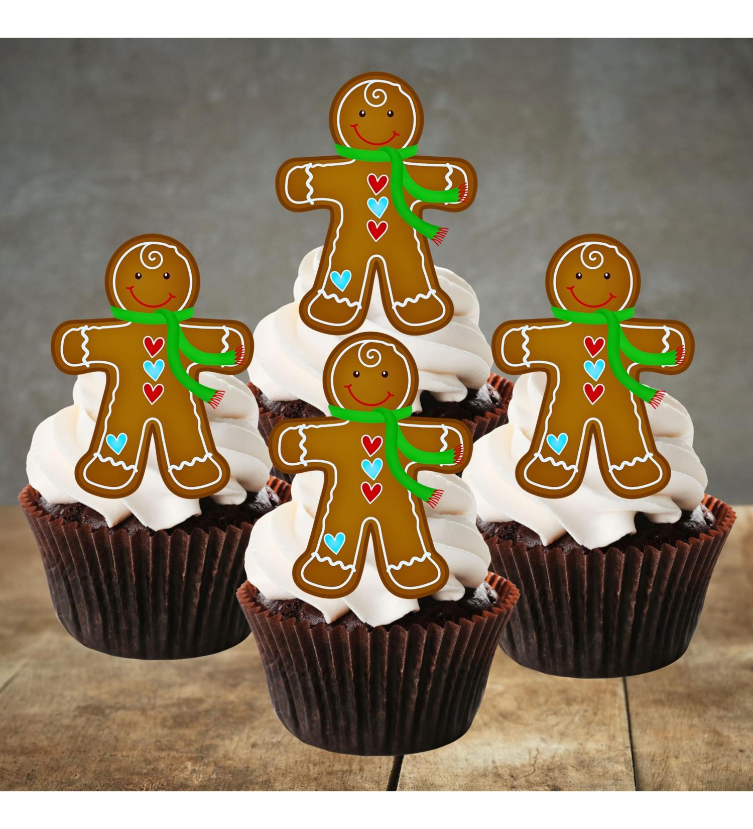 PRECUT Gingerbread Man Cupcake Toppers Edible Christmas Cake Decorations Christmas Decorations Christmas Gingerbread Man Cake Topper (12) - Buy Online on SooperMarket.com
