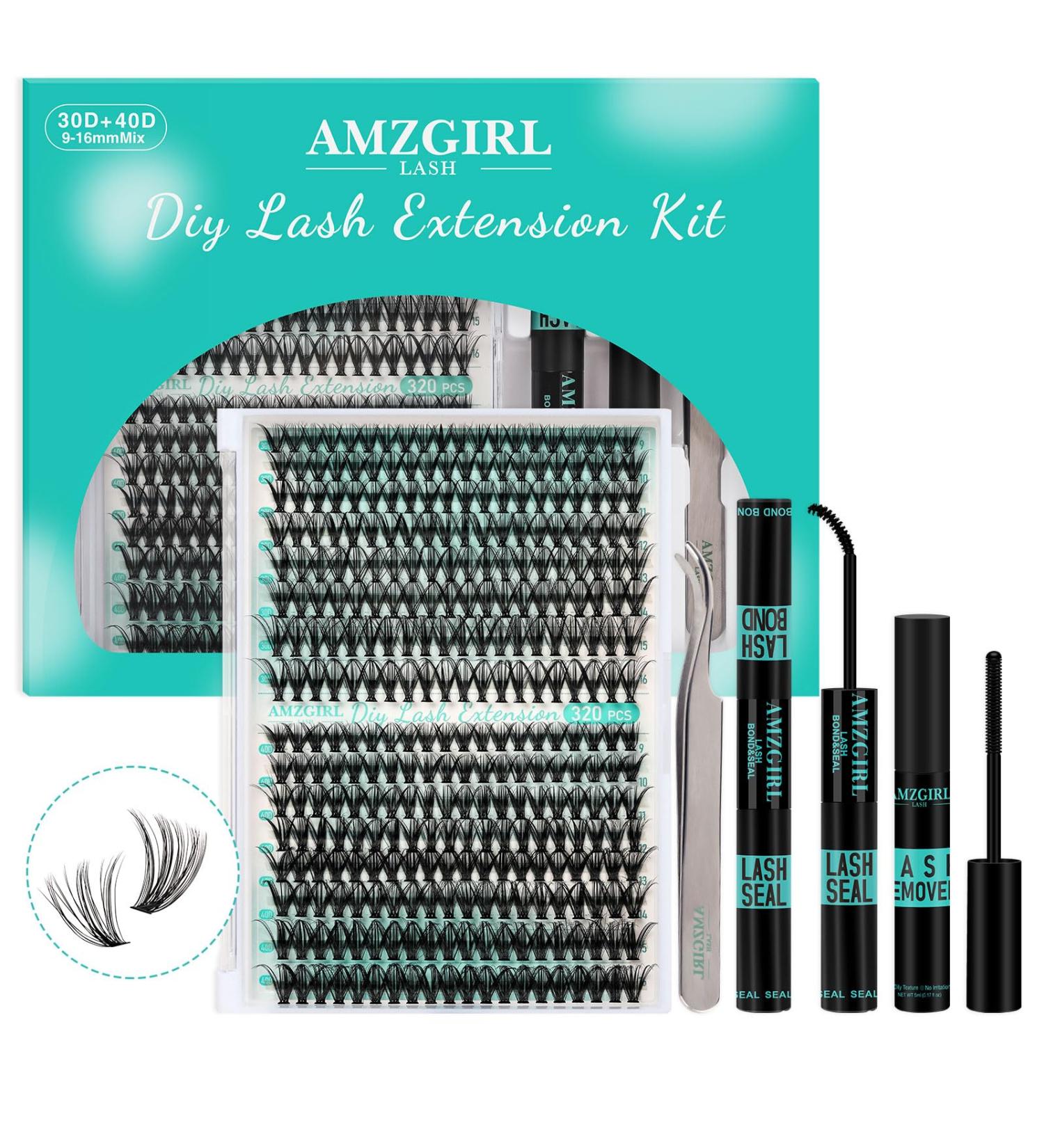 Lash Extension Kit 320Pcs - DIY Individual Lashes Clusters Bond & Seal Remover & Applicator Tool - 3040D D-Mix 9-16mm for At Home Use - Buy Online on SooperMarket.com
