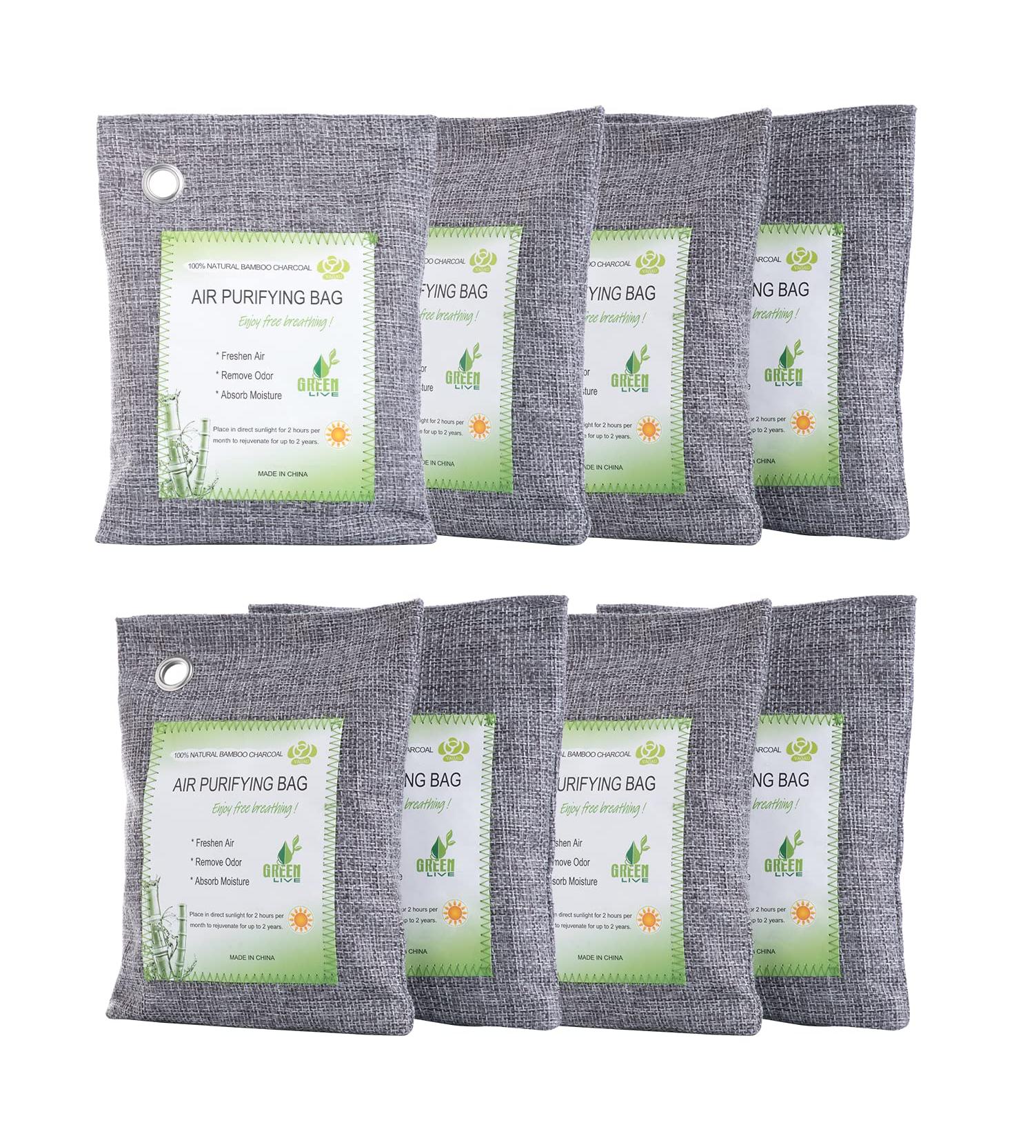 8-Pack Activated Bamboo Charcoal Bags for Natural Air Purification - Home, Car, Closet, Bathroom - Moisture Absorber & Odor Eliminator (200g) - Buy Online on SooperMarket.com