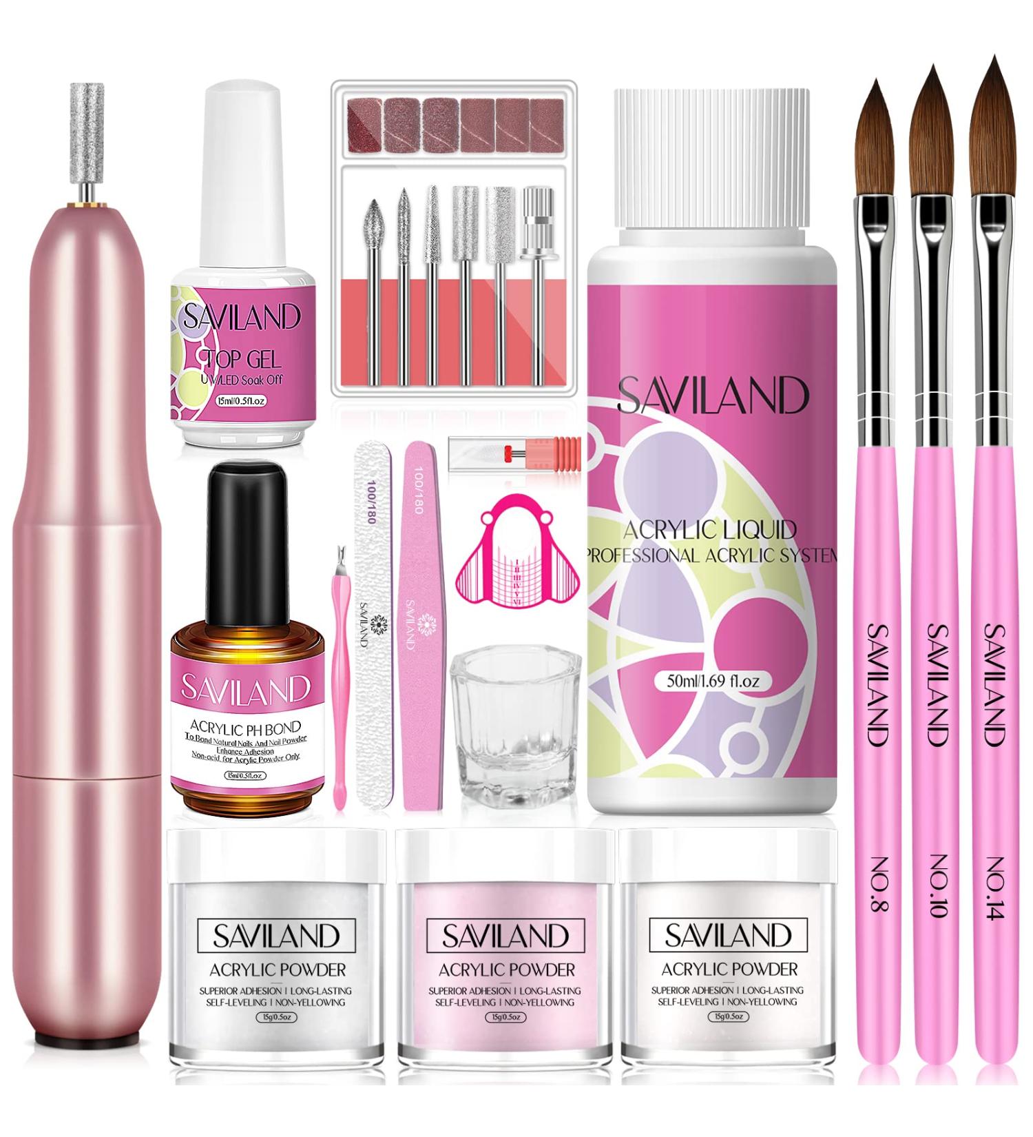 Saviland Acrylic Nail Kit - Complete Set for Beginners with 3 Colors, Drill Nails, Brushes - DIY Nail Extension & Carving - Buy Online on SooperMarket.com