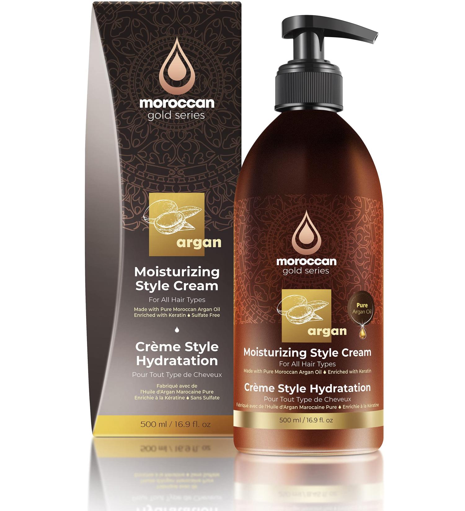 Gold Series Moisturizing Style Cream - Hydrating Hair Styling Cream with Argan Oil and Keratin for Curly, Fine, or Frizzy Hair - 16.9oz Pack - Curl Defining and Blow Dry Cream - Buy Online on SooperMarket.com