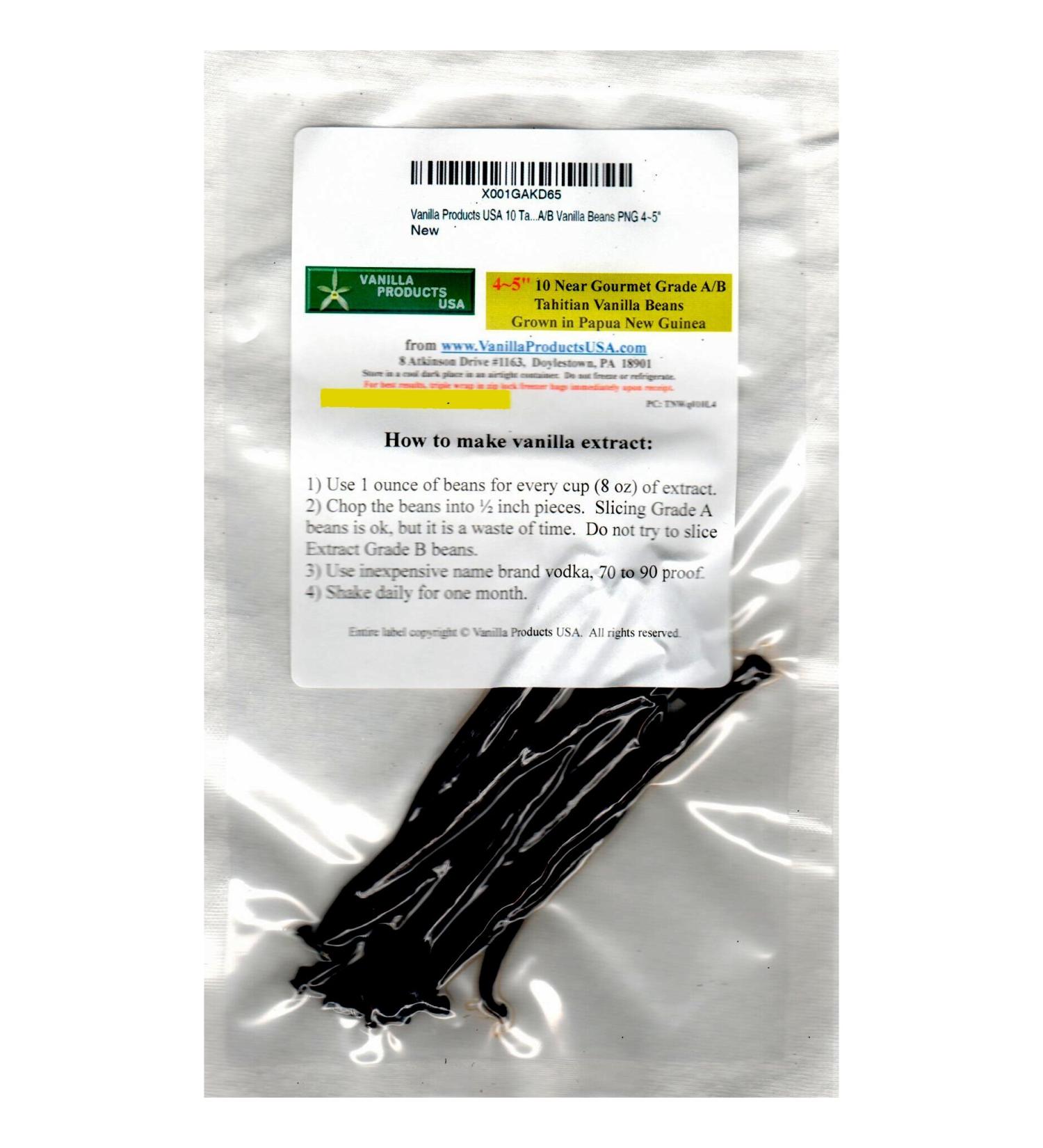 Vanilla Products USA | 10 Tahitian Gourmet Grade A/B Vanilla Beans - PNG 45 - Buy Online on SooperMarket.com