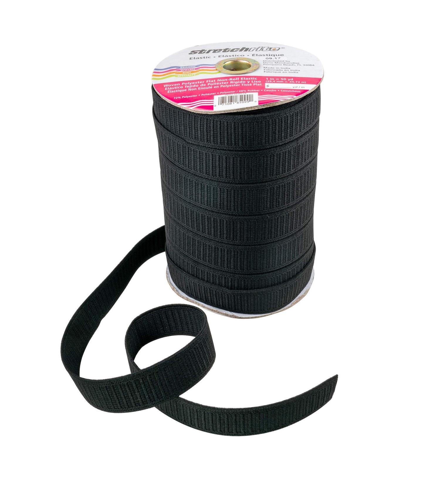 Stretchrite 1-Inch x 50-Yards Black Polyester Elastic Spool | Non-Roll Flat Woven Stretch Elastic - Buy Online on SooperMarket.com
