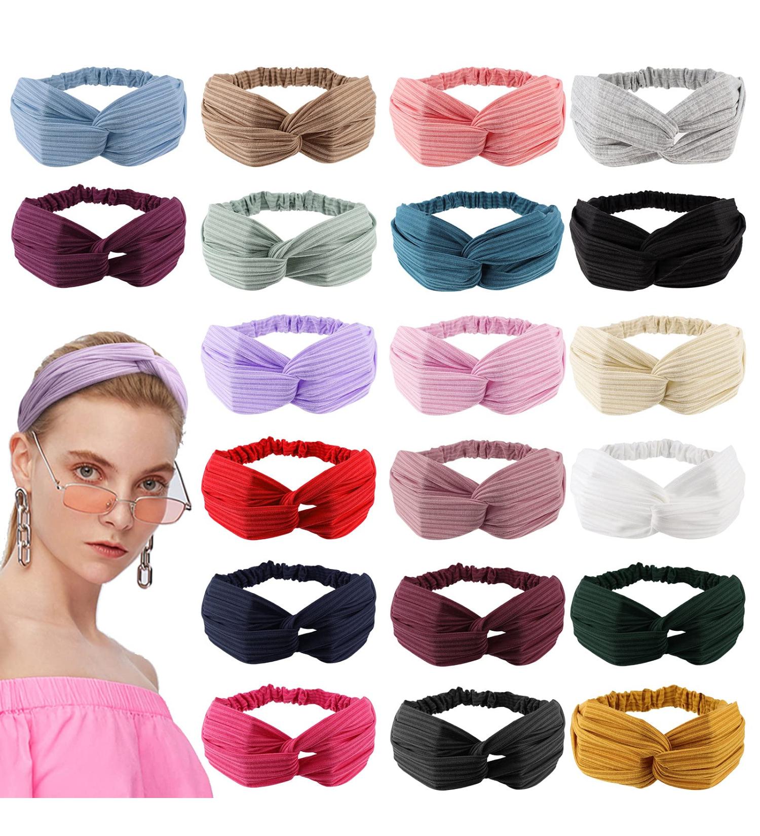 Ondder Knotted Elastic Headbands 20 Pack - Assorted Colors for Women, Work Out, Yoga, Sports - Cute Head Wrap Hair Accessories - Solid Color Series A - Buy Online on SooperMarket.com