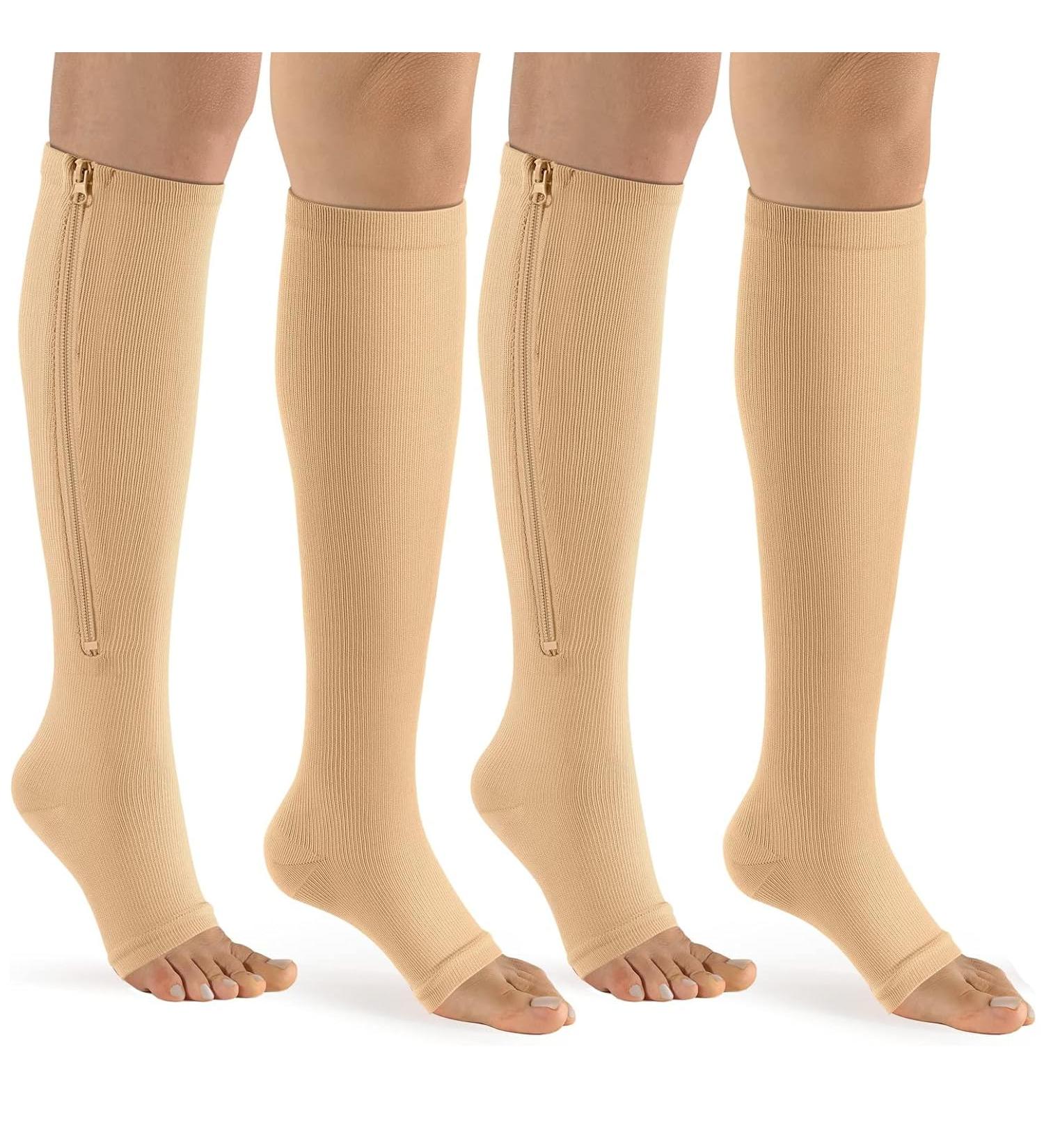 Bropite Compression Stockings with Zipper - 2 Pairs Calf Height Open Toe XXL B-Nude - Comfortable & Supportive International Shipping - Buy Online on SooperMarket.com