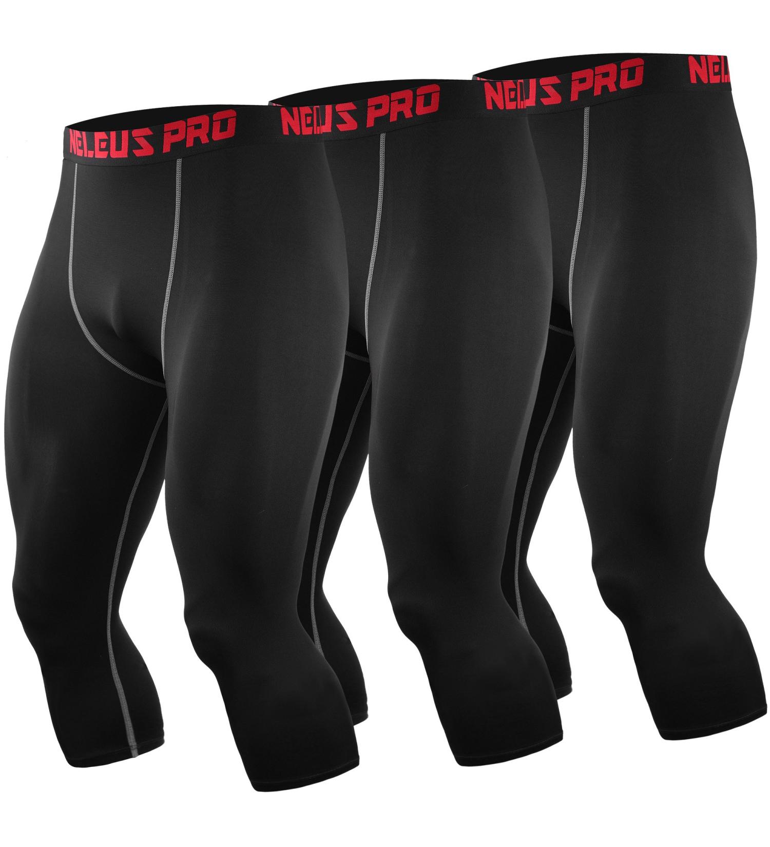 NELEUS Men's Dry Fit Compression Pants Workout Running Leggings 3X-Large Capris: Black(grey Stripe) 3 Pack - Buy Online on SooperMarket.com