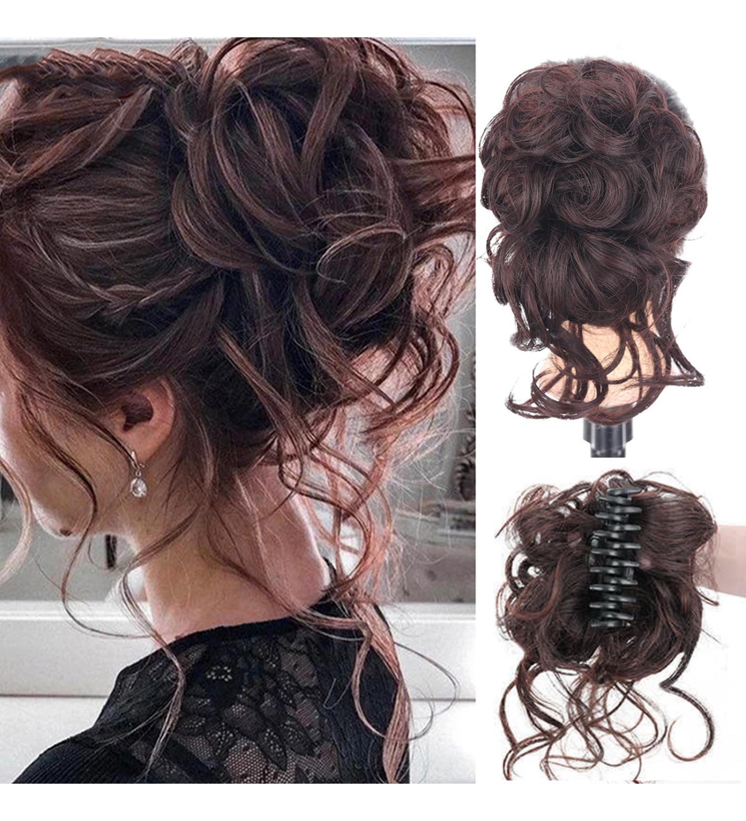 Long beard ball head wig bun grab clip Fluffy natural scrunchie bridal cocktail hairpin Messy Hair Bun Extensions Curly Wavy Hair Scrunchies claw Clip Messy Bun Hairpiece (Dark brown) - Buy Online on SooperMarket.com