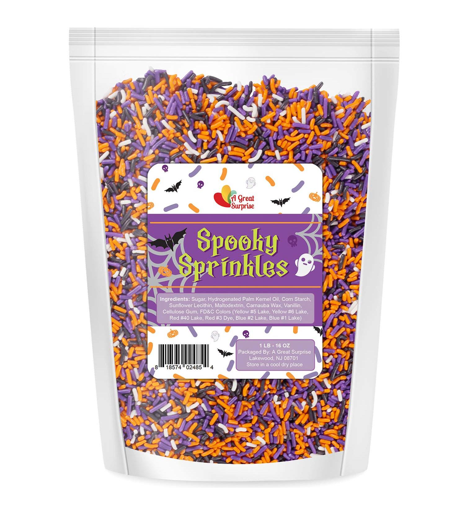 Halloween Sprinkles - 16 Oz Bulk Mix of Orange, Black, Purple, and White Jimmies - Buy Online on SooperMarket.com