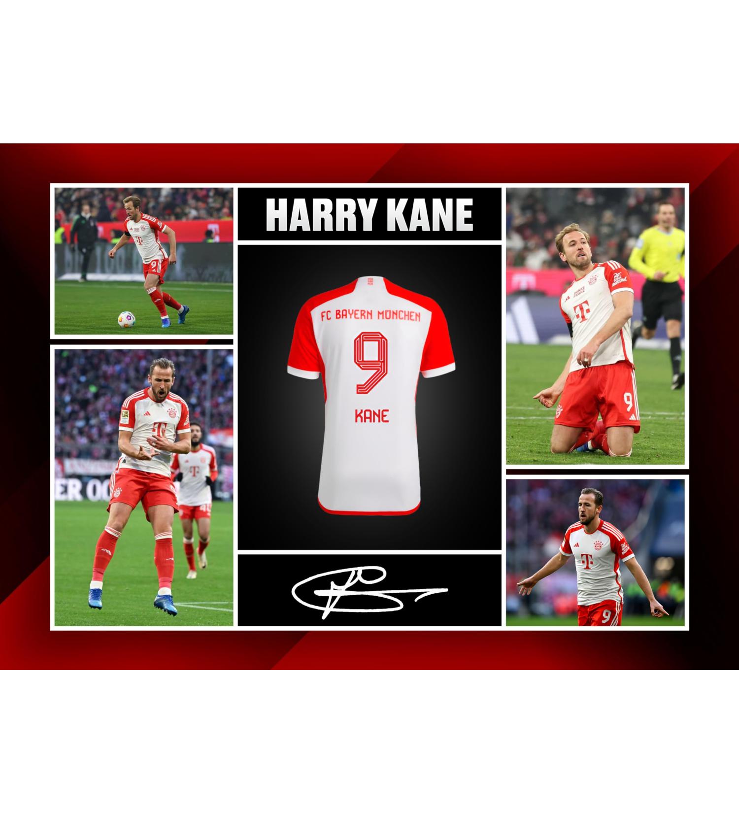 RJR PRINTS Harry Kane Signed A4 Montage Photo Bayern Munich Autograph Print | Perfect Football Gift - Buy Online on SooperMarket.com