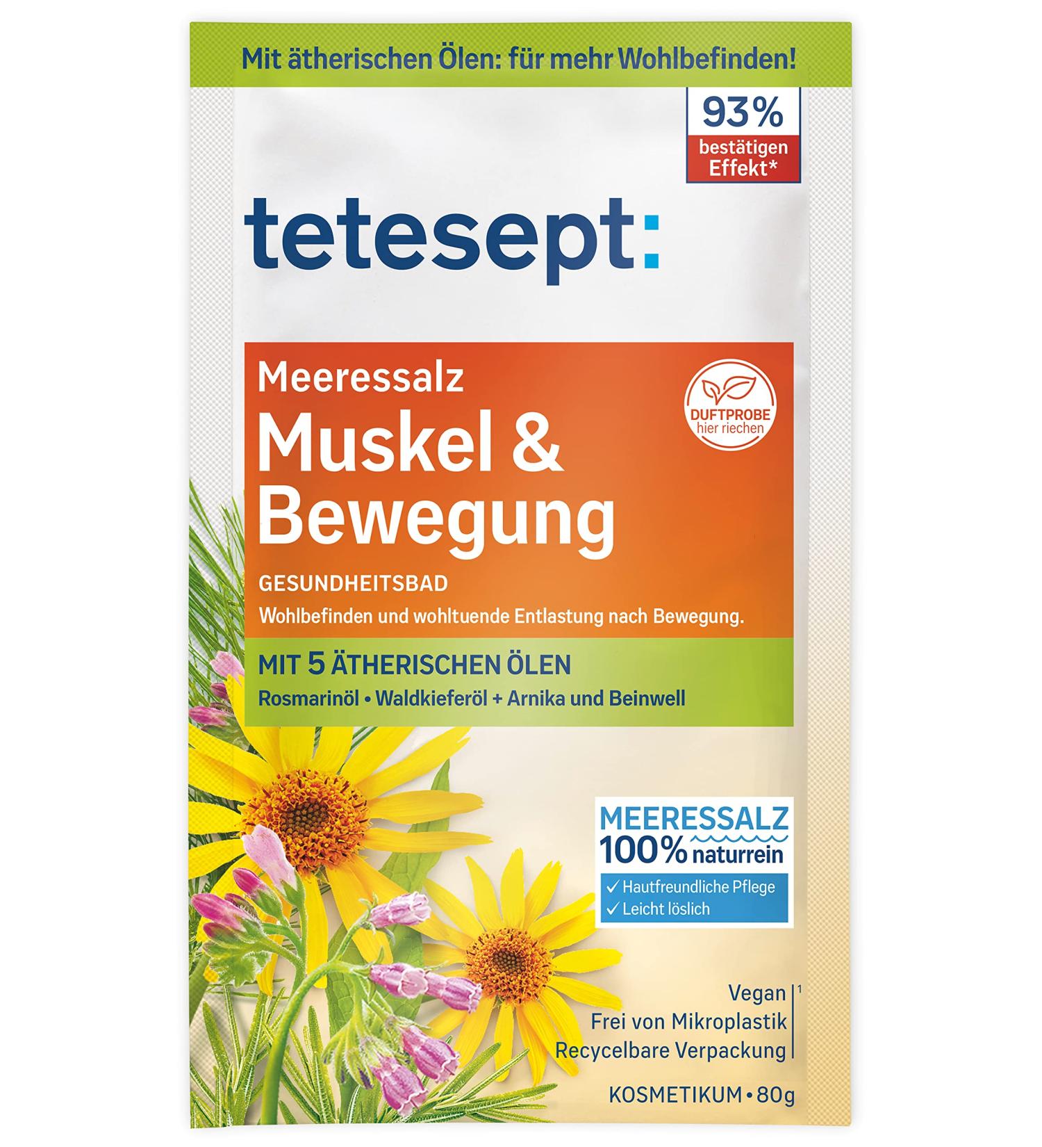 Teteseept Meeressalz Muscle & Movement - Soothing Bath Salt with 5 Essential Oils for Muscle Relief - 80g Natural Sea Salt Additive - Buy Online on SooperMarket.com