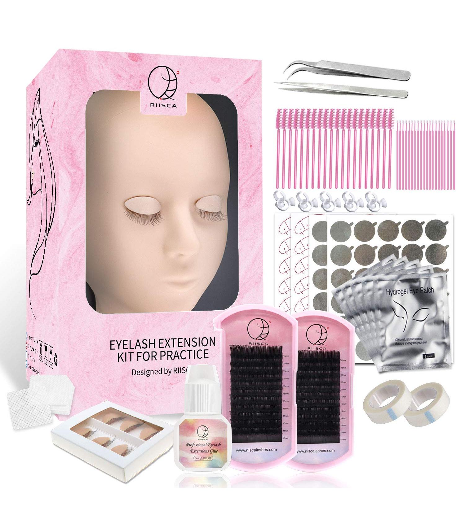 RIISCA Eyelash Extension Kit with Professional Mannequin Head and 4pc Removable Eyelids - Perfect for Beginners and Skilled Lash Artists - Buy Online on SooperMarket.com