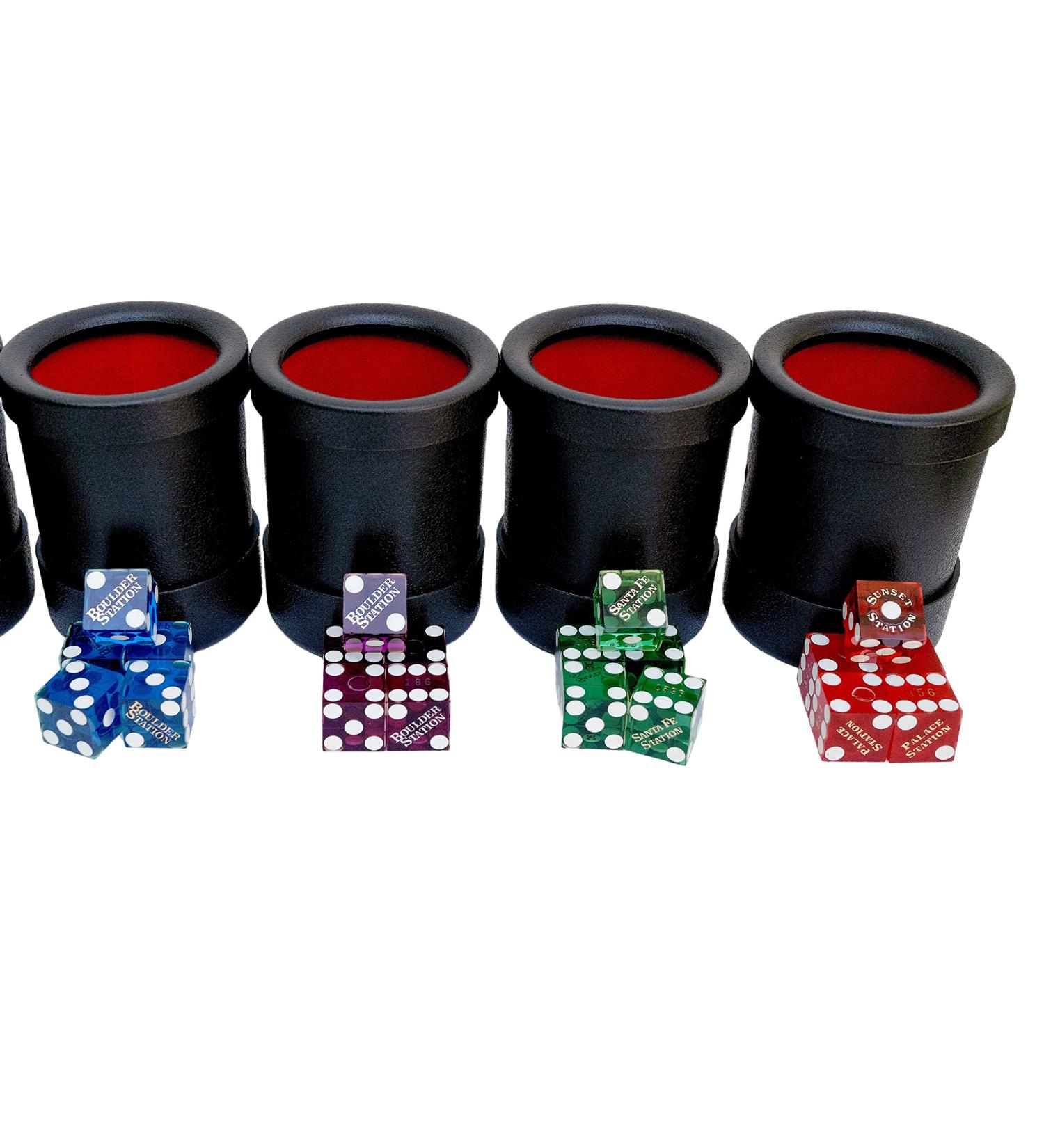 Genuine Las Vegas Casino Dice Set of 20 with 4 Dice Cups | Red, Green, Blue & Purple Dice | Bicast Leather Cups | Perfect for Liars Dice, Yahtzee, Farkle & Casino Nights - Buy Online on SooperMarket.com