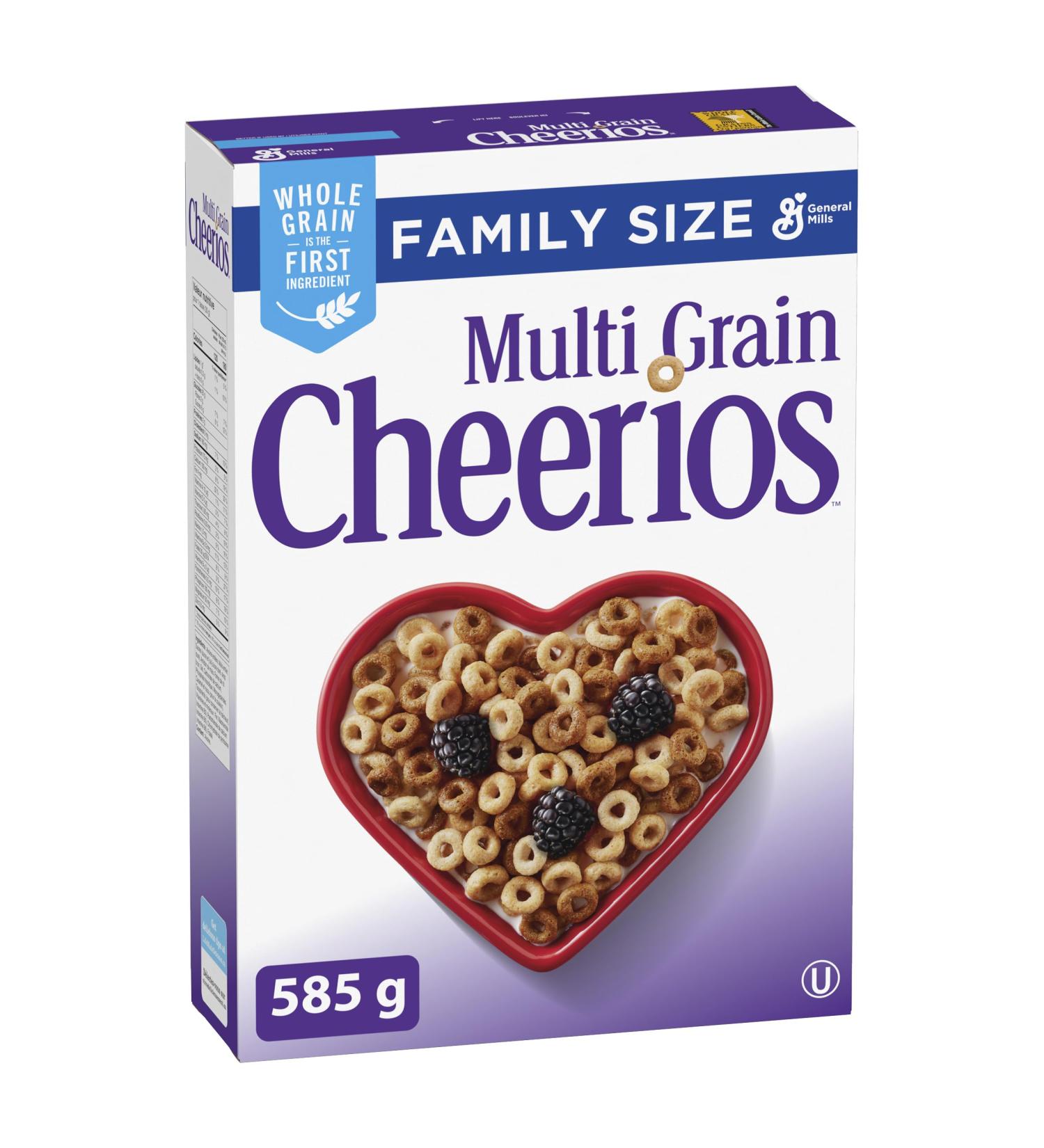 CHEERIOS - FAMILY SIZE PACK - Multi Grain Cereal Box Whole Grain is the First Ingredient No Artificial Colours No Artificial Flavours 585 Grams Package of Cereal - Buy Online on SooperMarket.com