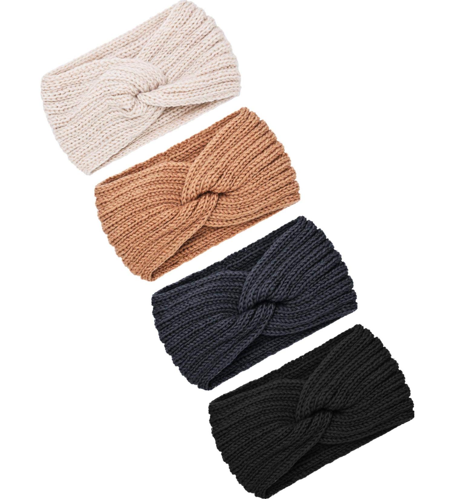 Chunky Knit Headband Set for Women - Black, Dark Grey, Camel, Beige - Buy Online on SooperMarket.com