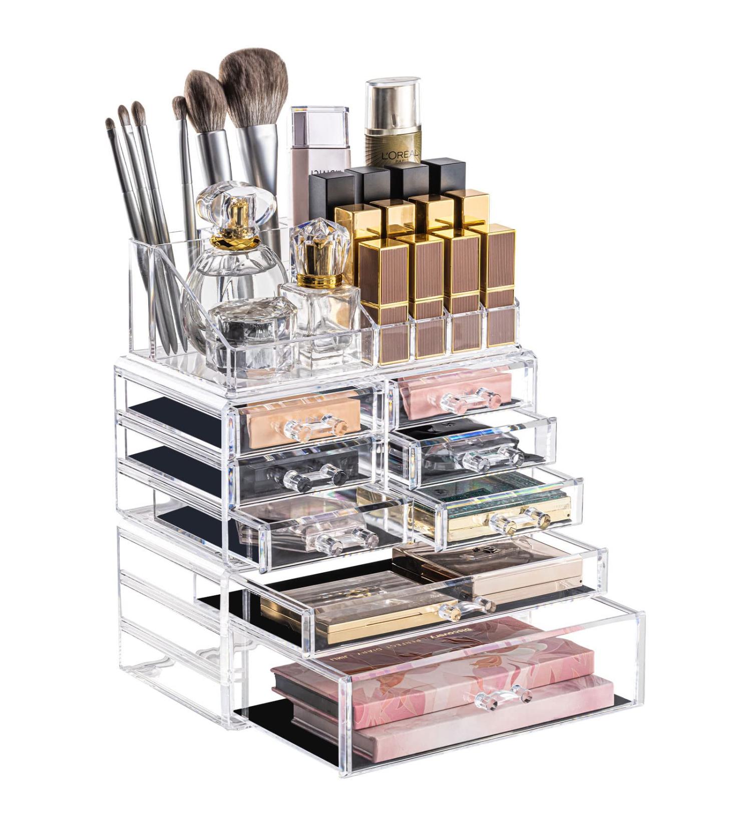 DreamGenius 3-Piece Acrylic Makeup Organizer Set with 8 Drawers - Stackable Vanity and Bathroom Cosmetic Storage - Buy Online on SooperMarket.com
