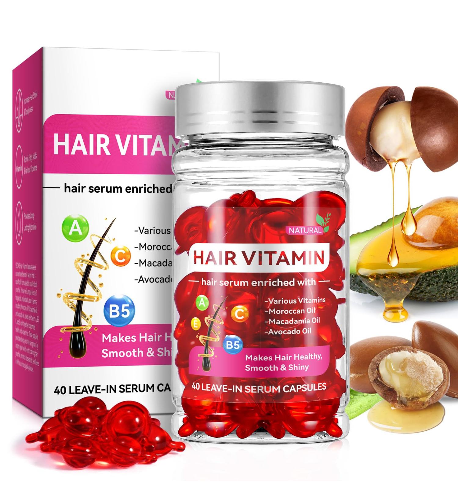 Hair Vitamins Serum Capsules - Nourishing A C E & Pro B5 No Rinse Treatment for Women & Men | Boost Hair Growth & Shine - Buy Online on SooperMarket.com