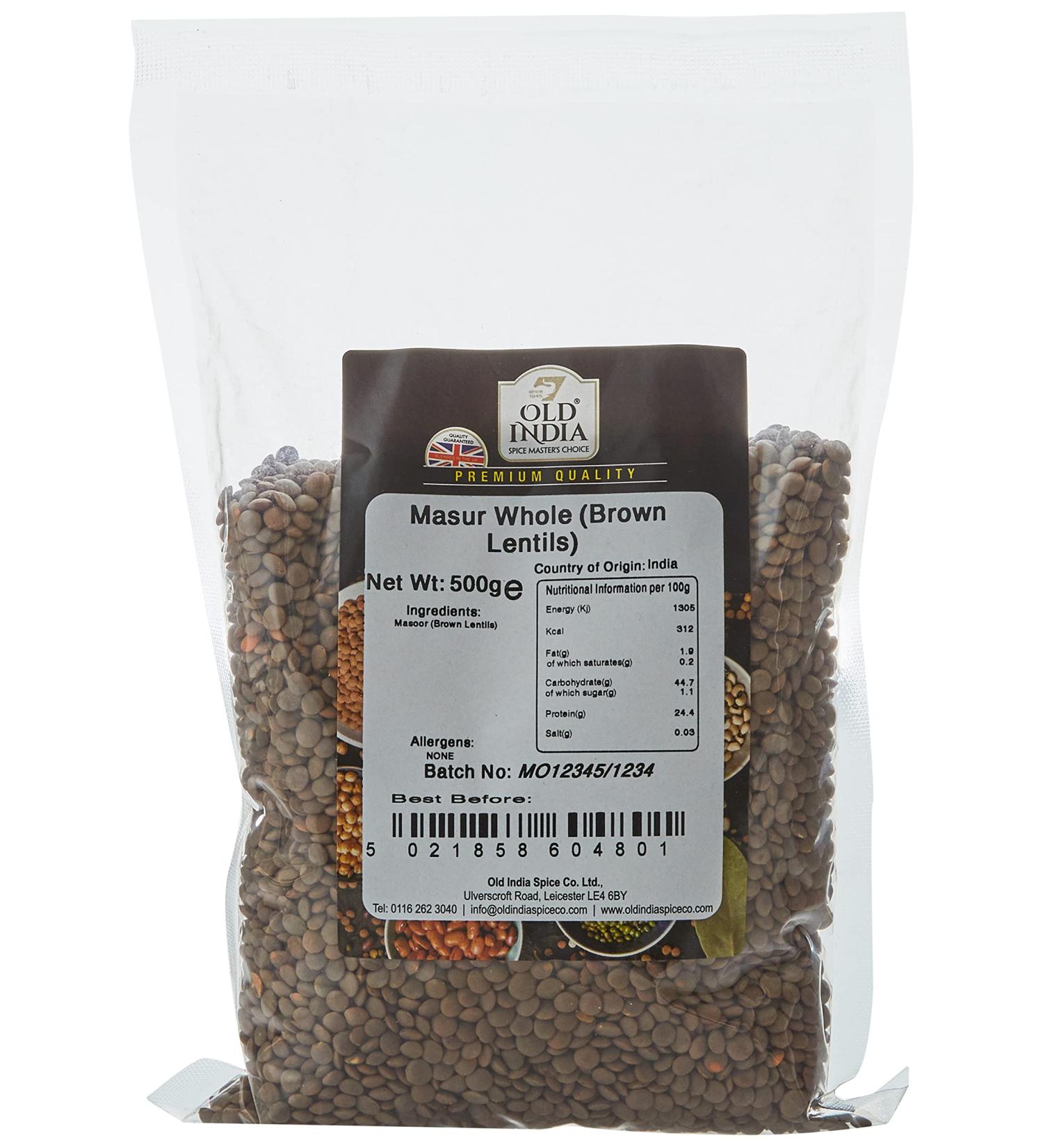 Old India Masur Whole 500g - Brown Lentils | Premium Quality - Buy Online on SooperMarket.com