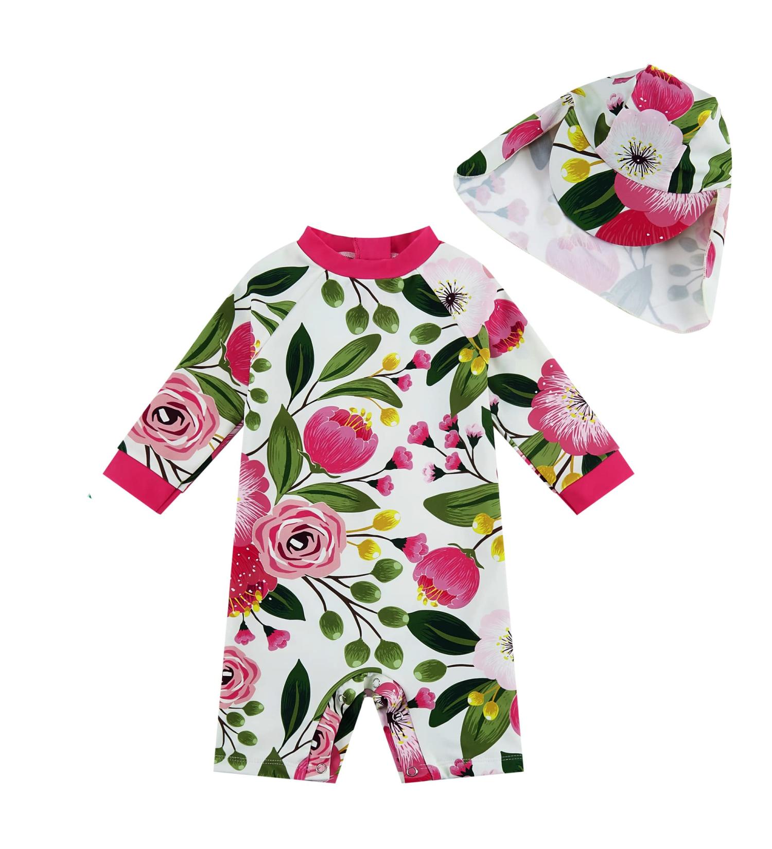 UPF 50+ Rose Flower Baby Girls Swimsuit with Snap Bottom for 9-12 Months | UV Protection Baby Swimwear - Buy Online on SooperMarket.com