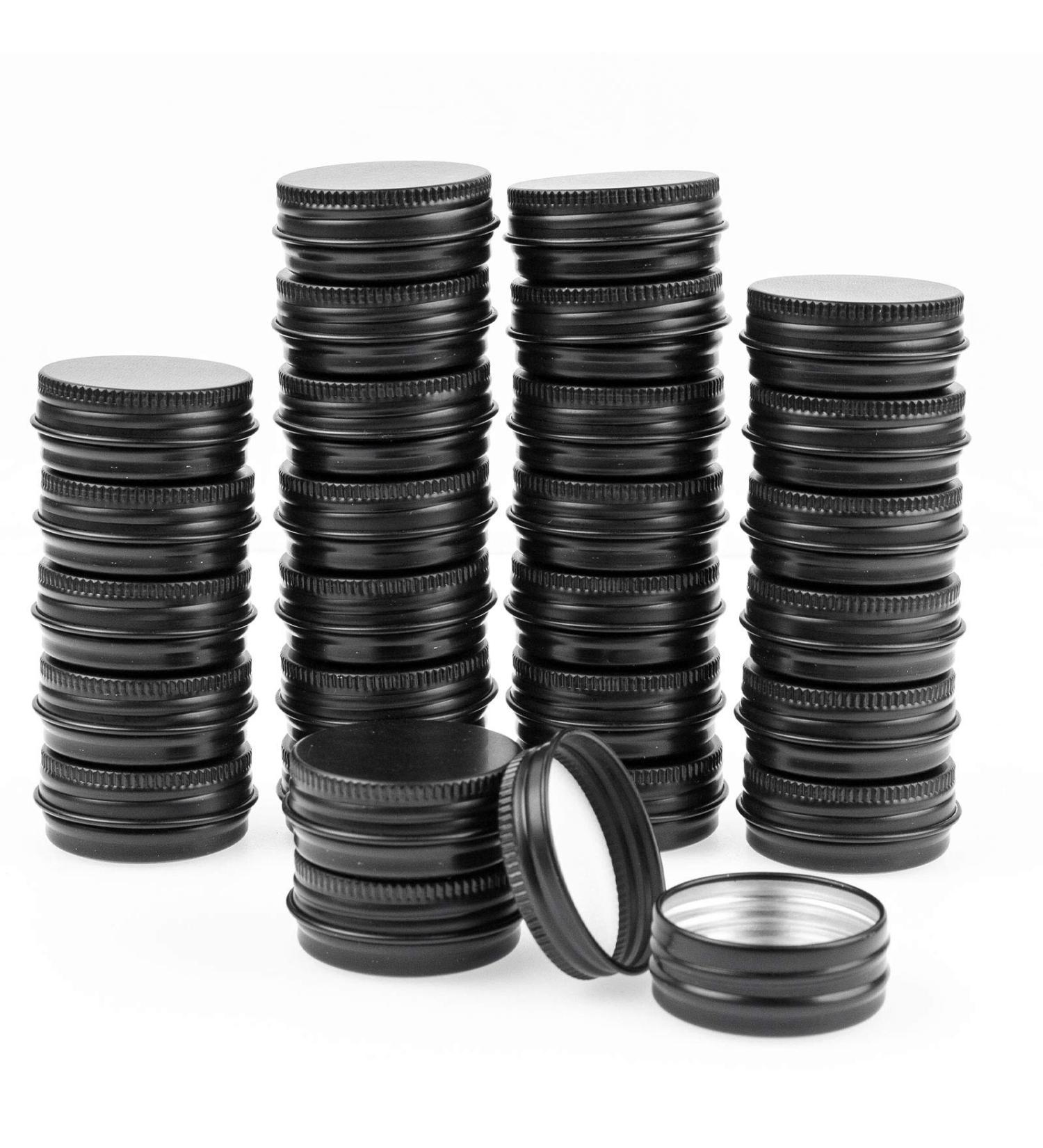 KisSealed 50 Pack Mini Aluminum Round Tin Jar 0.5 oz Refillable Metal Storage Travel Tins 15ML Black Empty Cosmetic Sample Containers Bottle with Screw Lid for Lip Balm Salve Powder Spice & Candies - Buy Online on SooperMarket.com