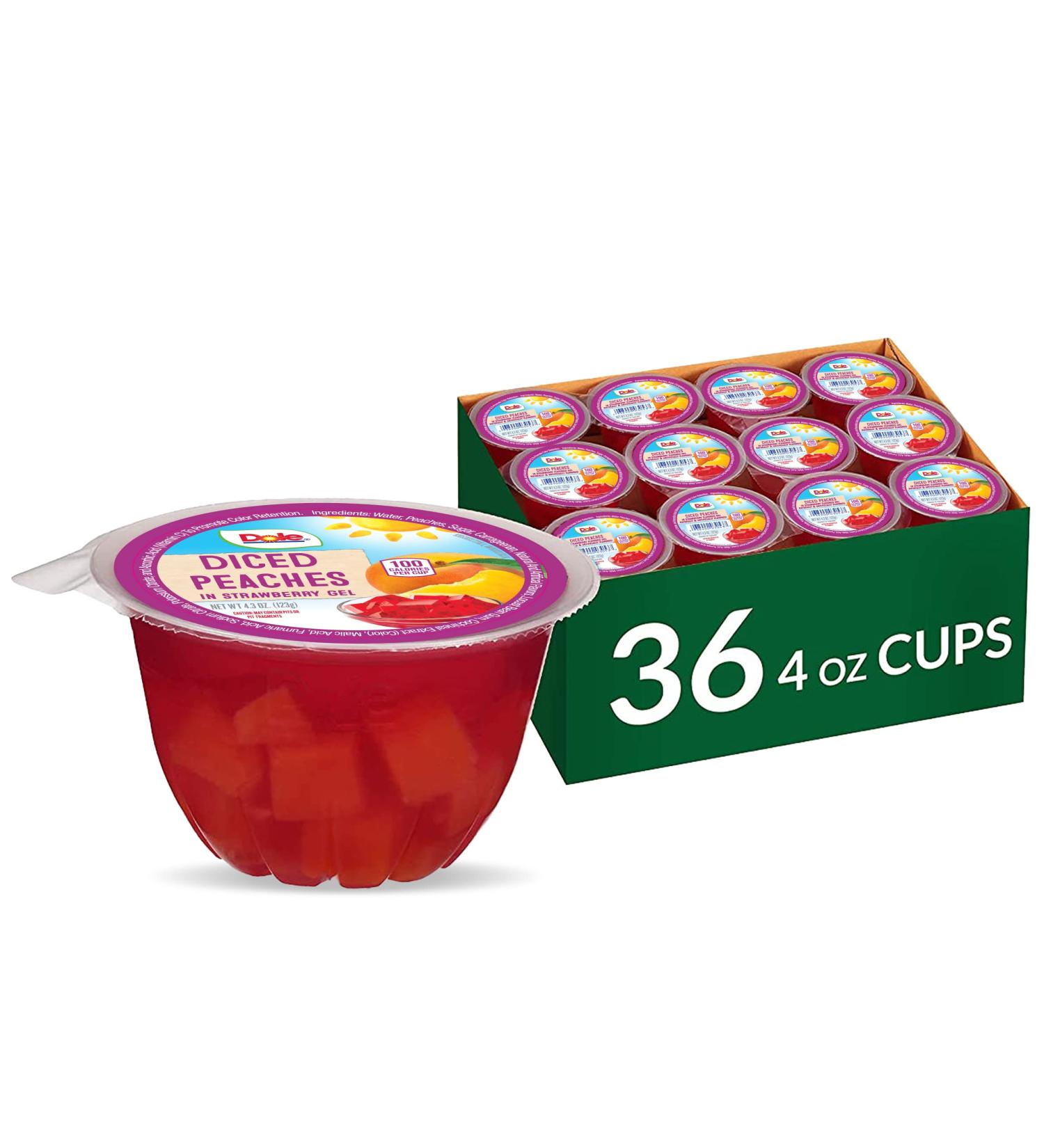 Dole Fruit Bowls Diced Peaches in Strawberry Gel - 4.3oz (36 Cups) | Gluten Free Healthy Snack - Buy Online on SooperMarket.com