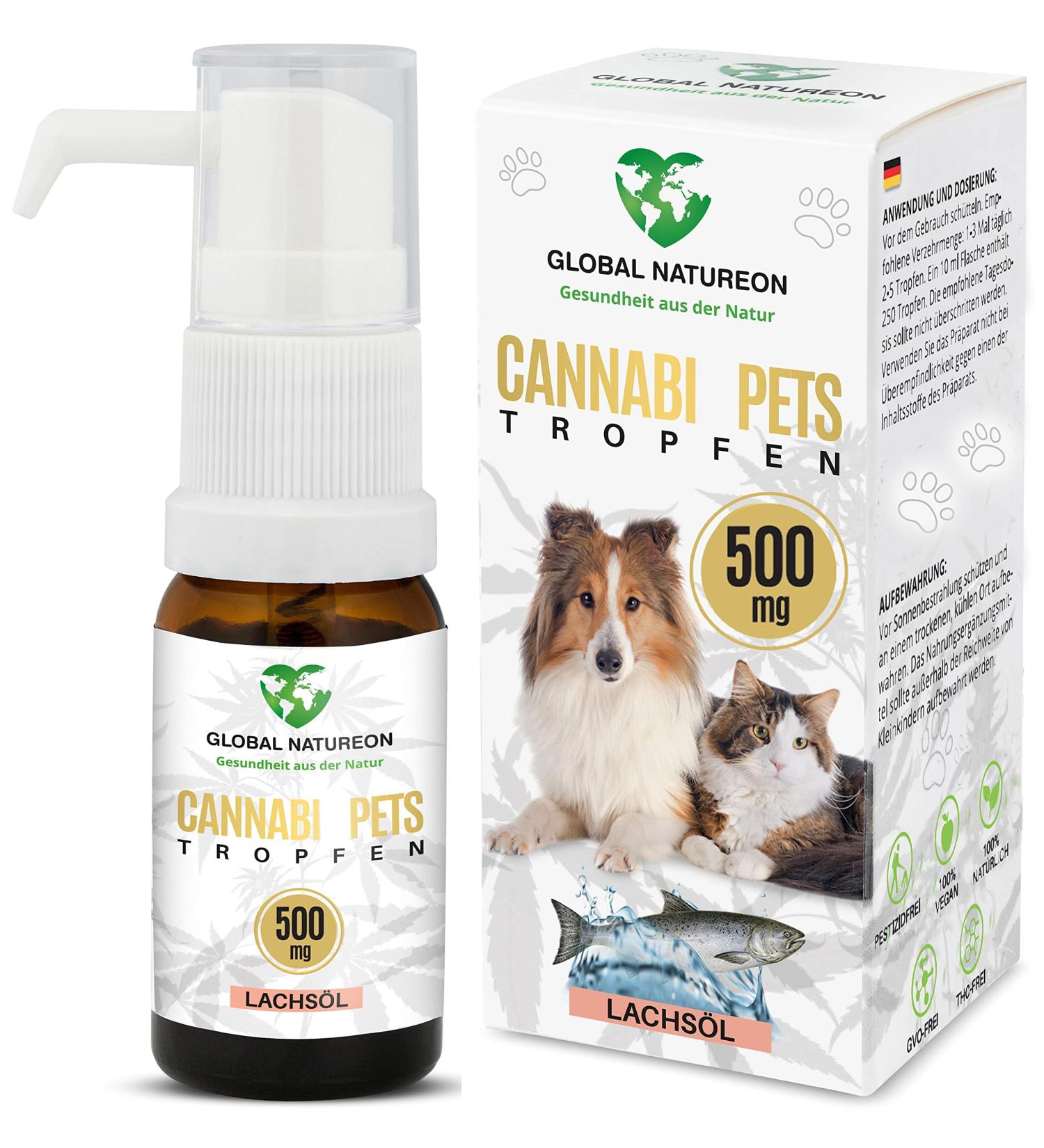 Global Natureon Cannabi Pets Oil 500mg - Natural Salmon Oil Drops for Dogs & Cats | Stress Relief Fear & Travel Aid | 30ml Preservative-Free - Buy Online on SooperMarket.com
