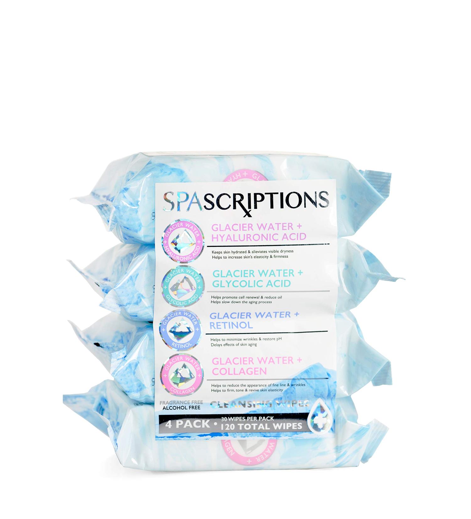 Spascriptions Glacier Water Cleansing Wipes 4-pack 120 Count - MultiPack