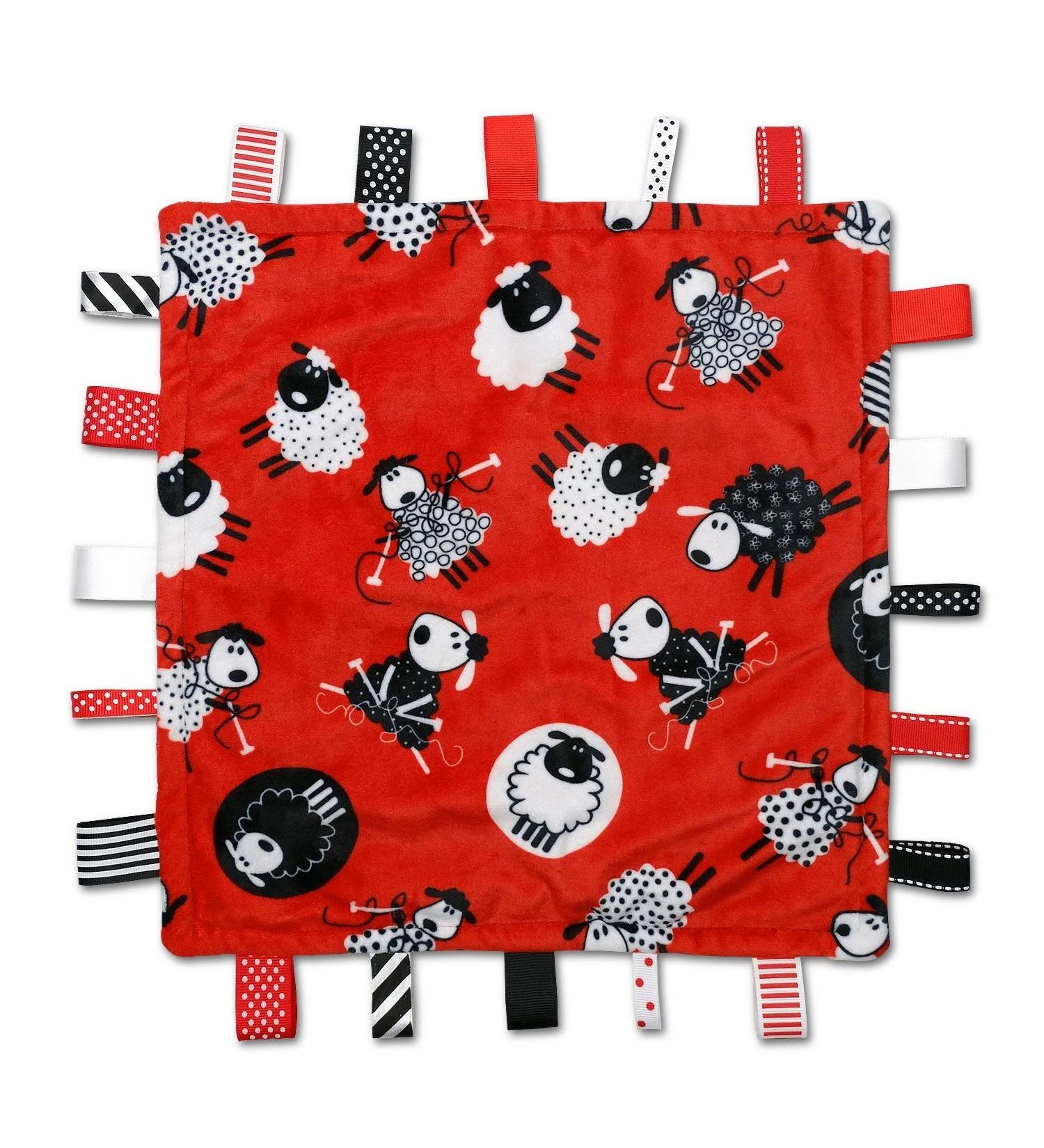 Sleepy Sheep Label Lovey - Black White & Red Baby Sensory Security Tag Blanket - Buy Online on SooperMarket.com