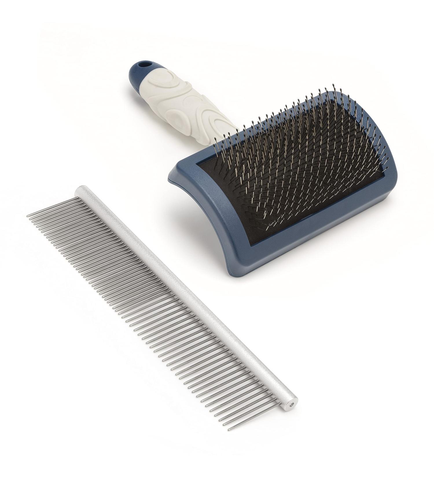 Mikki Puppy Stainless Steel Comb & Slicker Brush Set for Doodles & Cockapoos - Blue/Grey Small Grooming Kit - Buy Online on SooperMarket.com