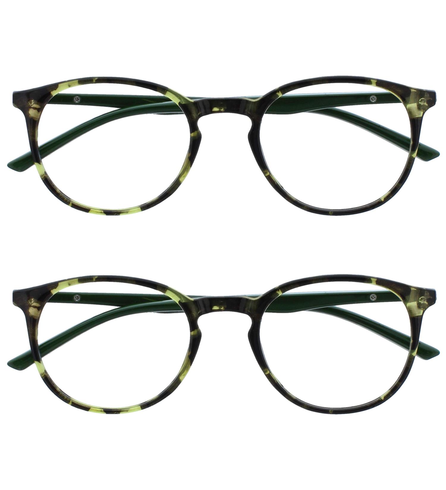 Opulize Met Reading Glasses 2 Pack - Slim Round Frame Scratch-Resistant Green Tortoise Spring Hinges +3.50 Dioptria for Men & Women - Buy Online on SooperMarket.com