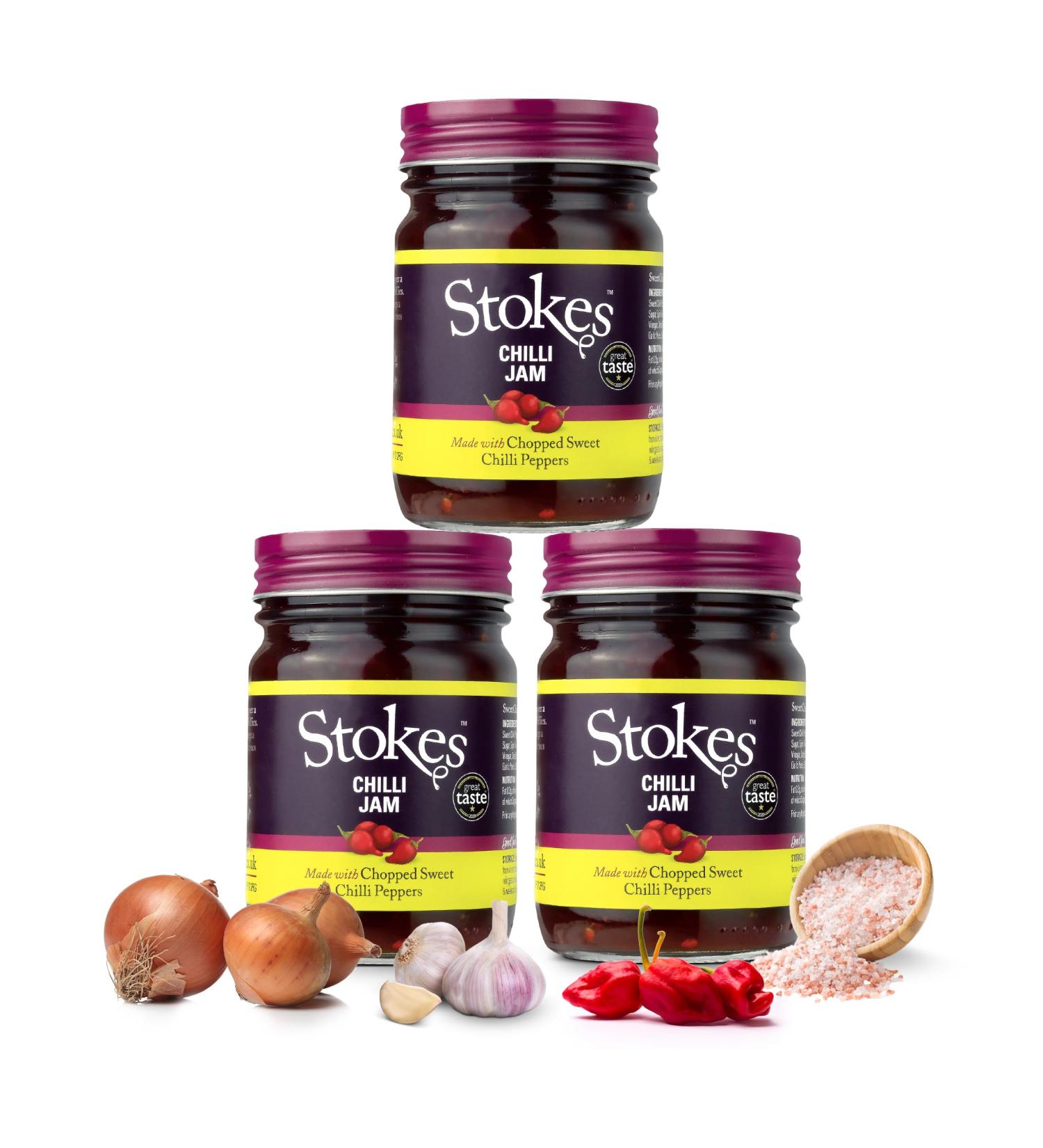 Stokes Chilli Jam 3PK Delicious Sweet Chilli Jam Perfect With Cheese & Biscuits Award Winning Sweet & Spicy Chilli Jam Made With Sweet Chillies & Red Peppers Smoky & Savoury 250g Glass Jar - Buy Online on SooperMarket.com