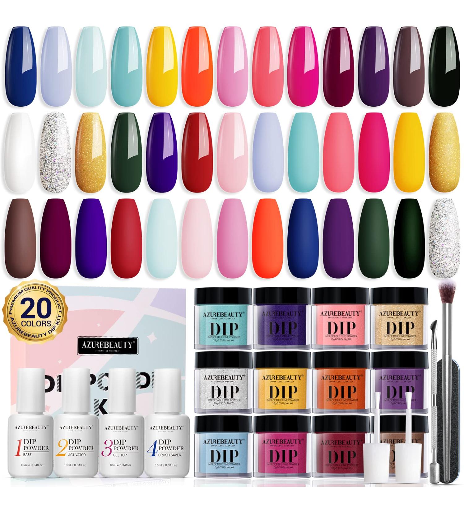 AZUREBEAUTY All Season 20 Color Dip Powder Nail Kit - Classic Spring Summer Starter Kit with 4 Pcs Liquid Set - French Art Manicure DIY Salon Gift Set for Women - Buy Online on SooperMarket.com