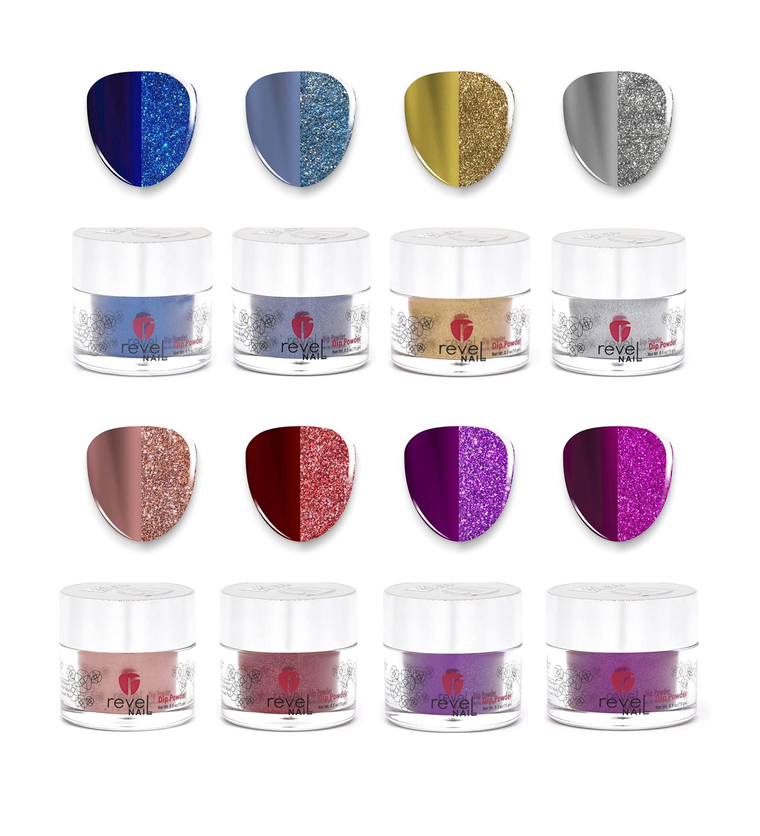 Revel Nail Chrome Glitter Dip Powder 8-Pack - Chip Resistant with Vitamin E and Calcium for DIY Manicure - Buy Online on SooperMarket.com