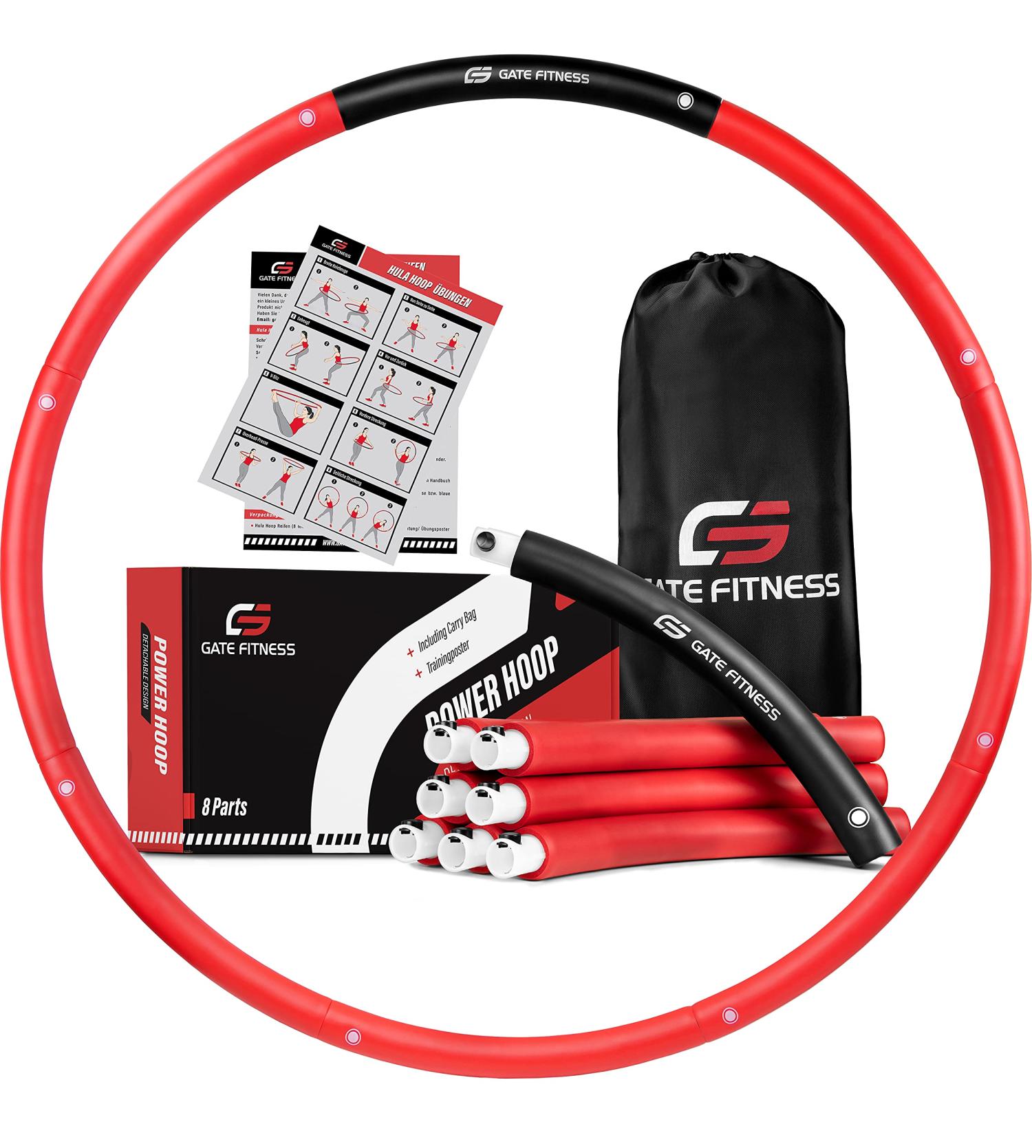 Gate Fitness Weighted Hula Hoop 3.1 lb for Adult Weight Loss - Red-Black 8 Segment Ring with Soft Foam Padding - Indoor/Outdoor Core Workouts for Fat Burning - Buy Online on SooperMarket.com