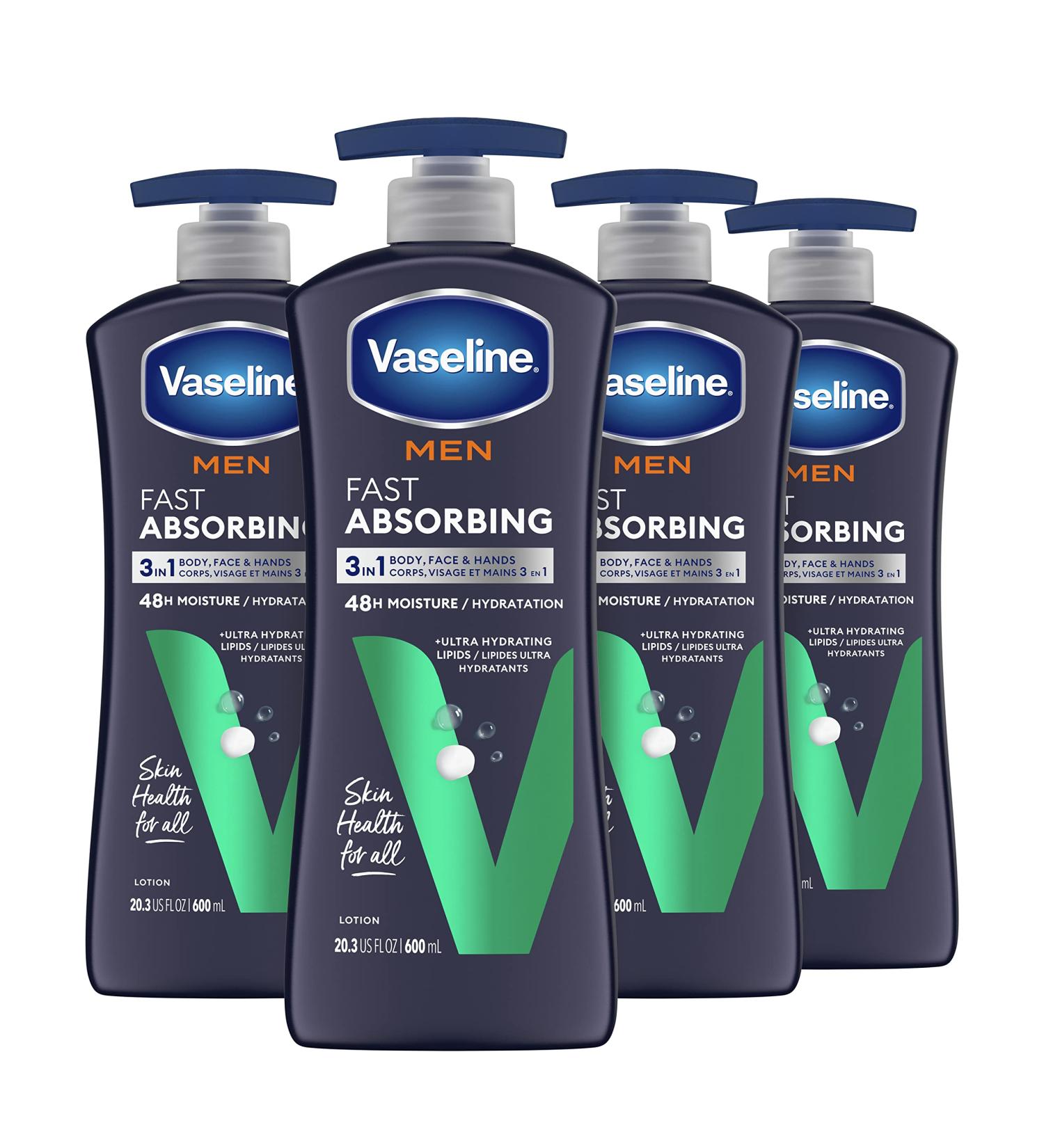 Vaseline Men Hand & Body Lotion Healing Moisture 20.3 oz - Pack of 4 | Non-Greasy Formula for Dry or Cracked Skin - Buy Online on SooperMarket.com