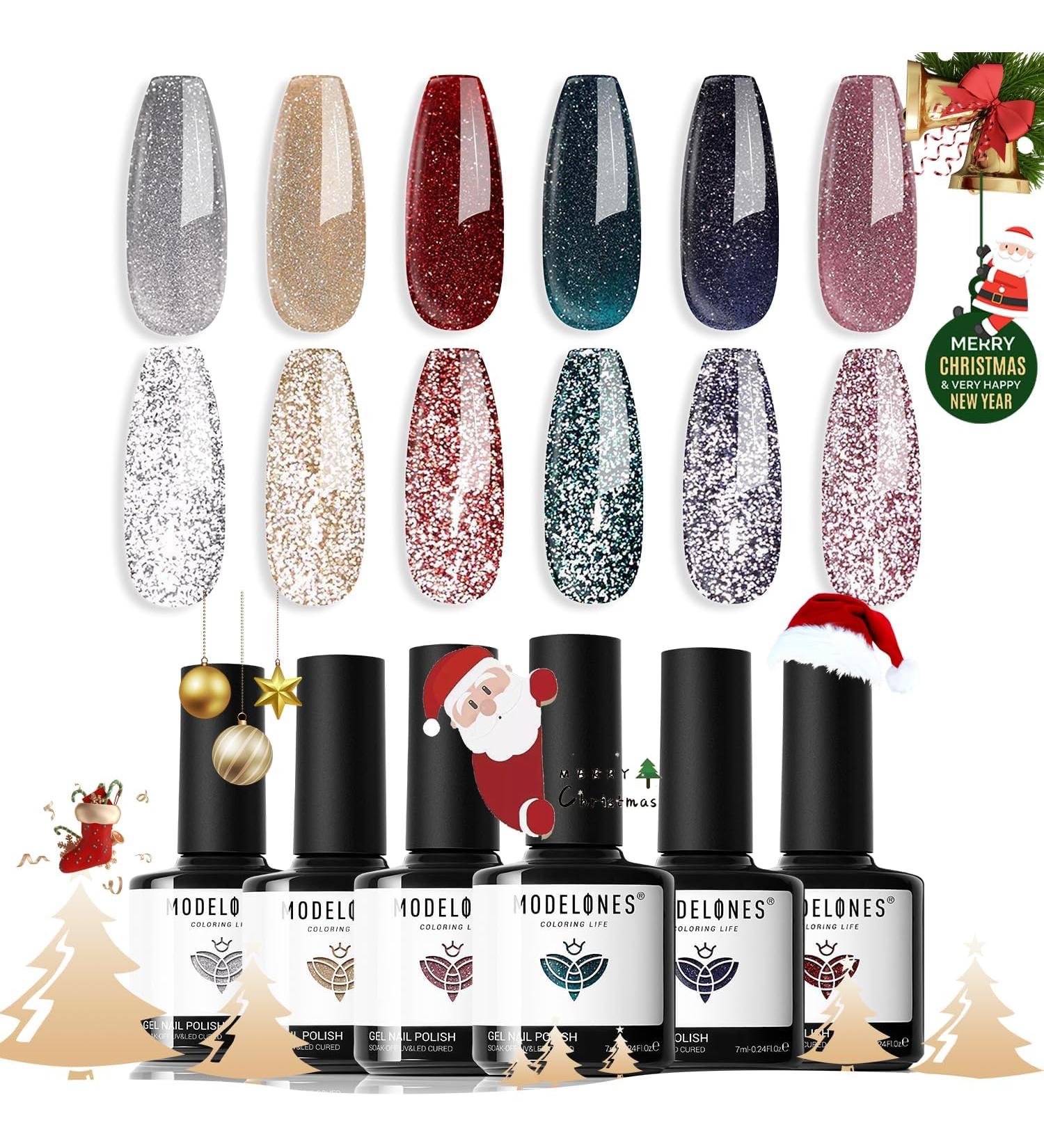 modelones Reflective Glitter Gel Nail Polish Set of 6 Colors Including Pink Red Silver Holographic Gel Polish Kit UV LED Soak Off Nail Polish Home DIY Manicure Nail Salon Varnish LAST DANCE 1.17 ml (Pack of 6) - Buy Online on SooperMarket.com