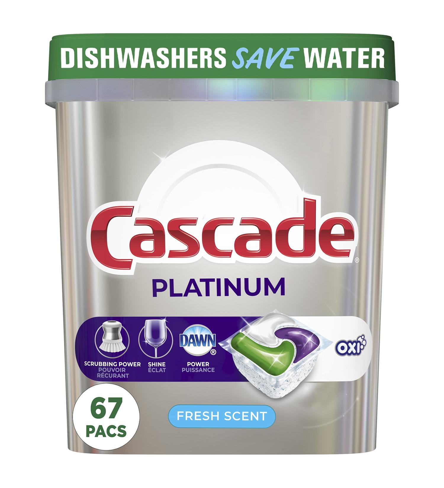 Cascade Platinum + Oxi Dishwasher Pods Dishwasher Detergent ActionPacs 67 Count HEALTH_CARE - Buy Online on SooperMarket.com