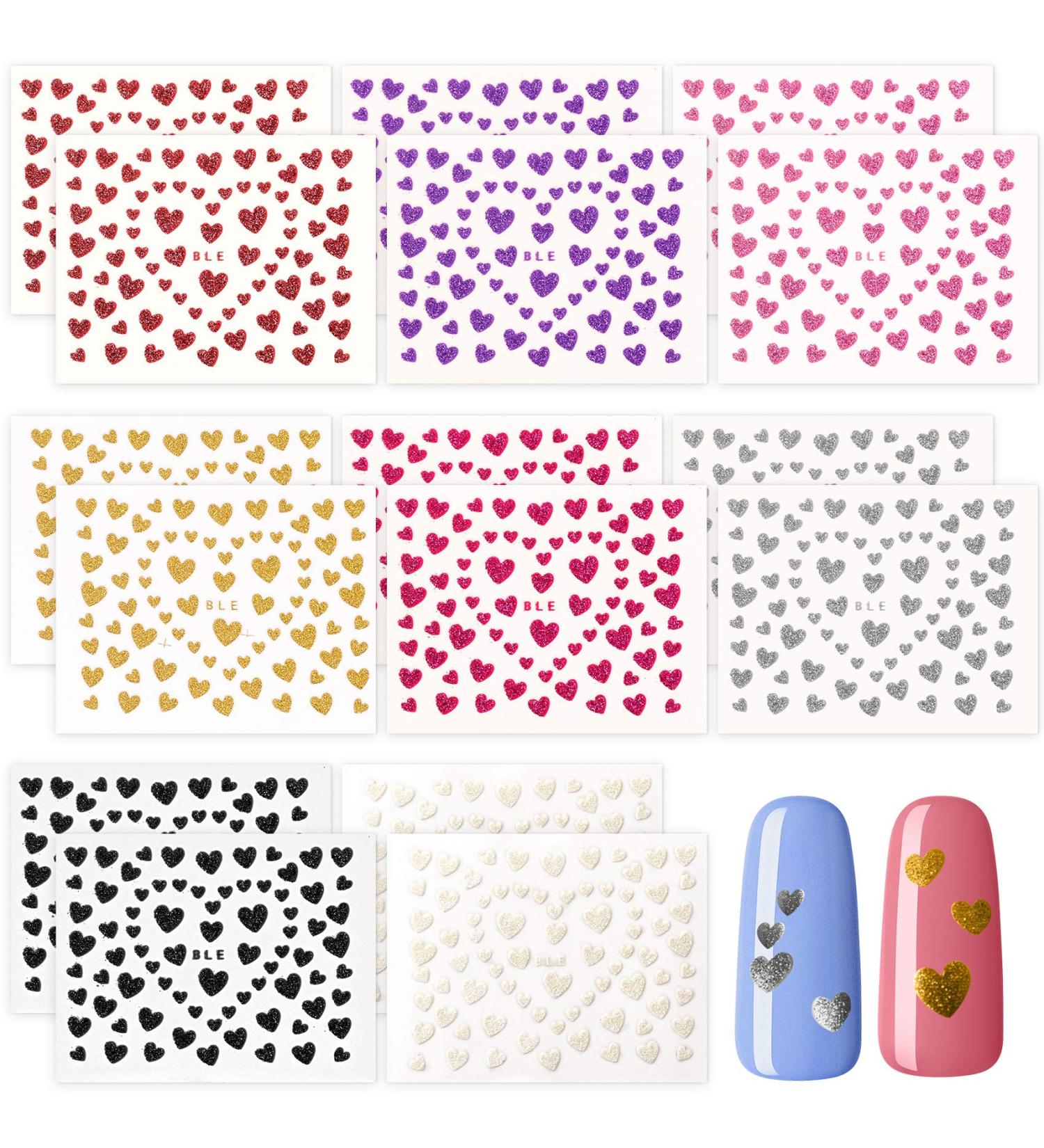 PAGOW 16 Sheets Heart Nail Art Stickers - Self-Adhesive Love Decals for Nail Decoration - Fingernail Stickers for Women, Girls, Kids - Buy Online on SooperMarket.com