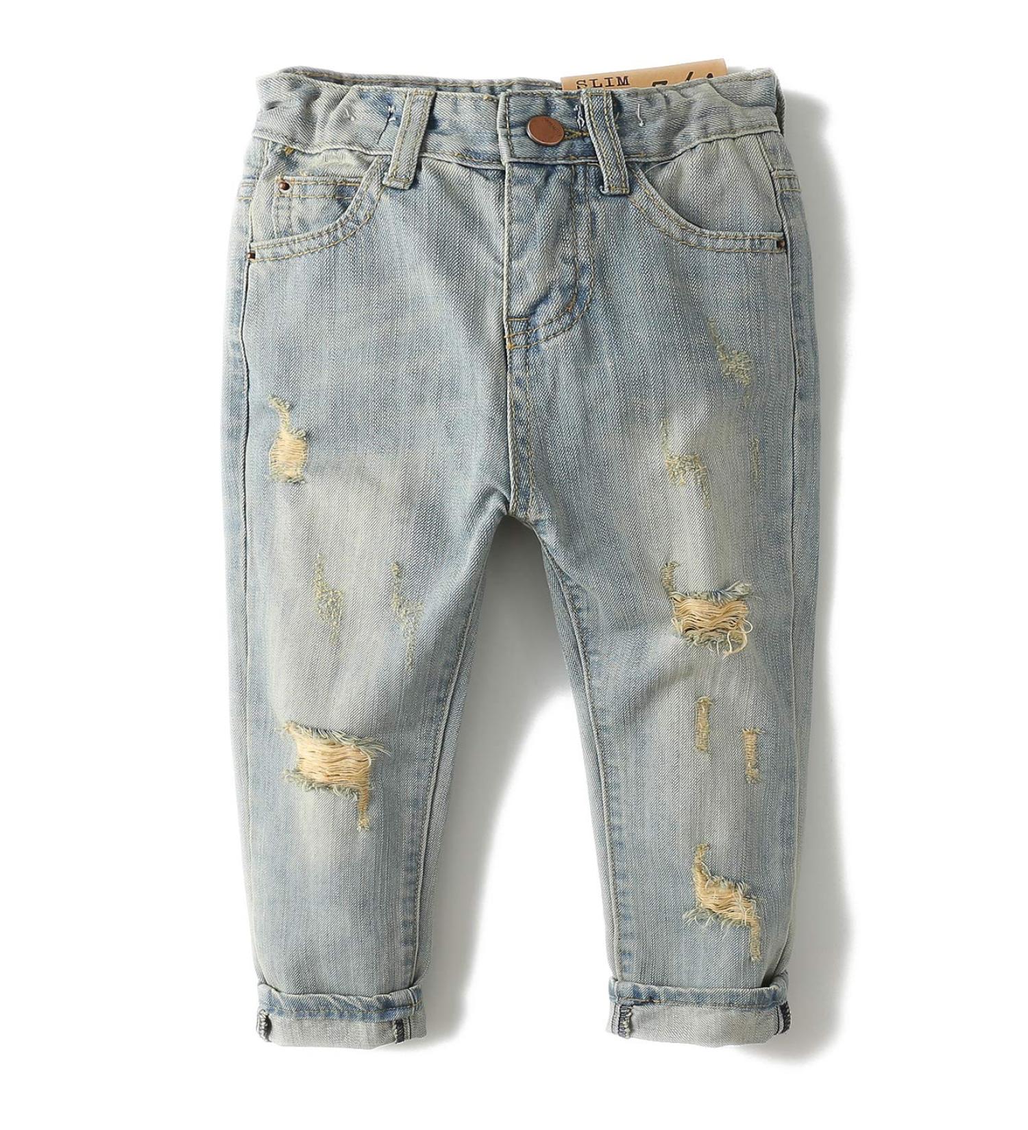 KIDSCOOL SPACE Baby Slim Jeans | Elastic Band | Ripped Denim Pants | Light Blue - Buy Online on SooperMarket.com