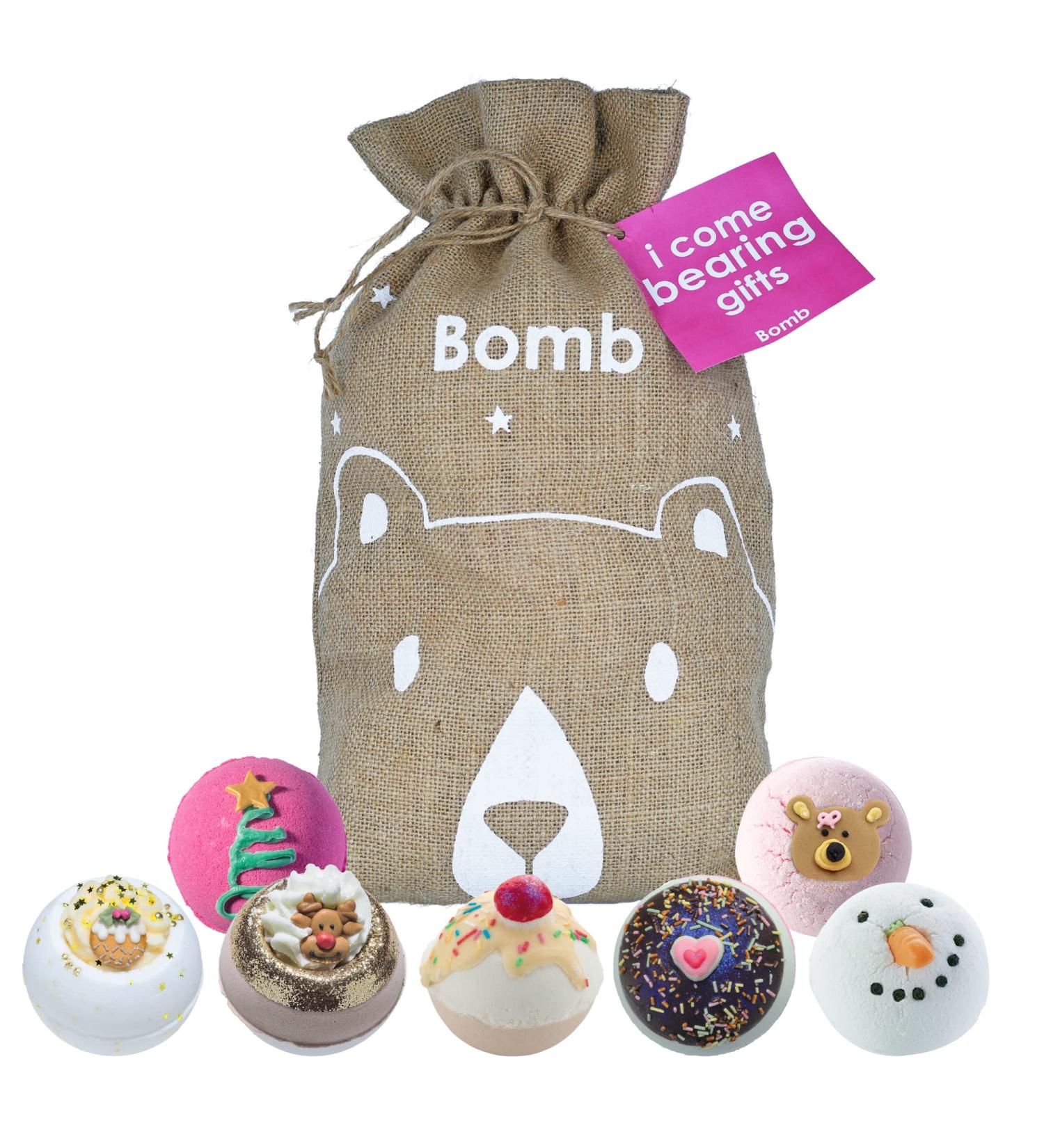 Bomb Cosmetics I Come Bearing Gifts Handmade Hessian Sack Bath Blaster Gift Pack Contains 7-Piece 160 g Each